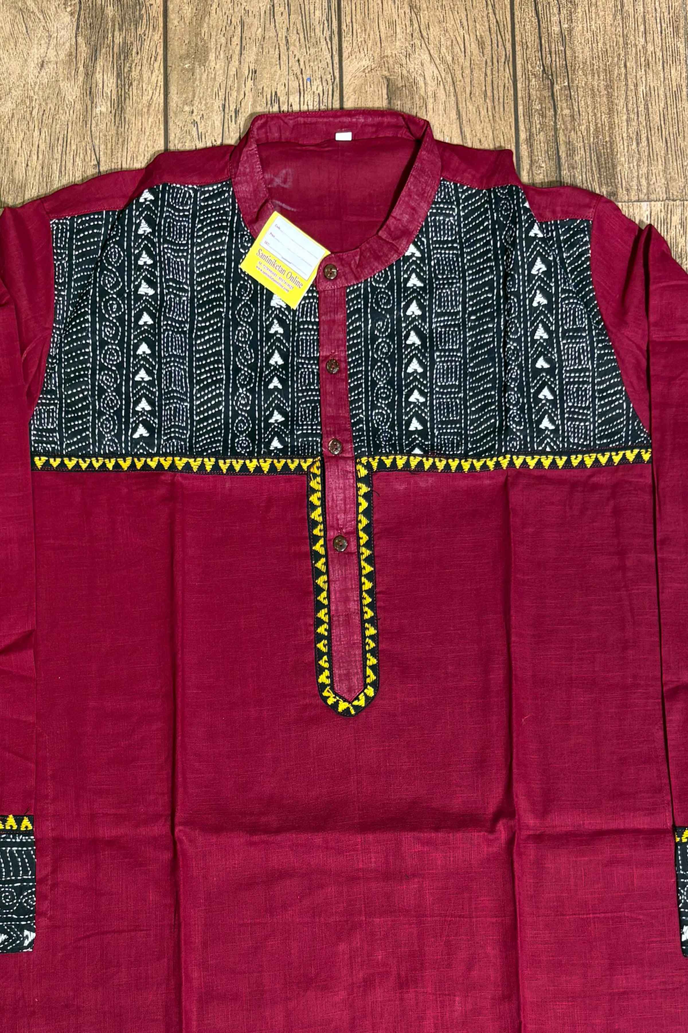 Maroon Color Cotton with Kantha Patch Work Panjabi