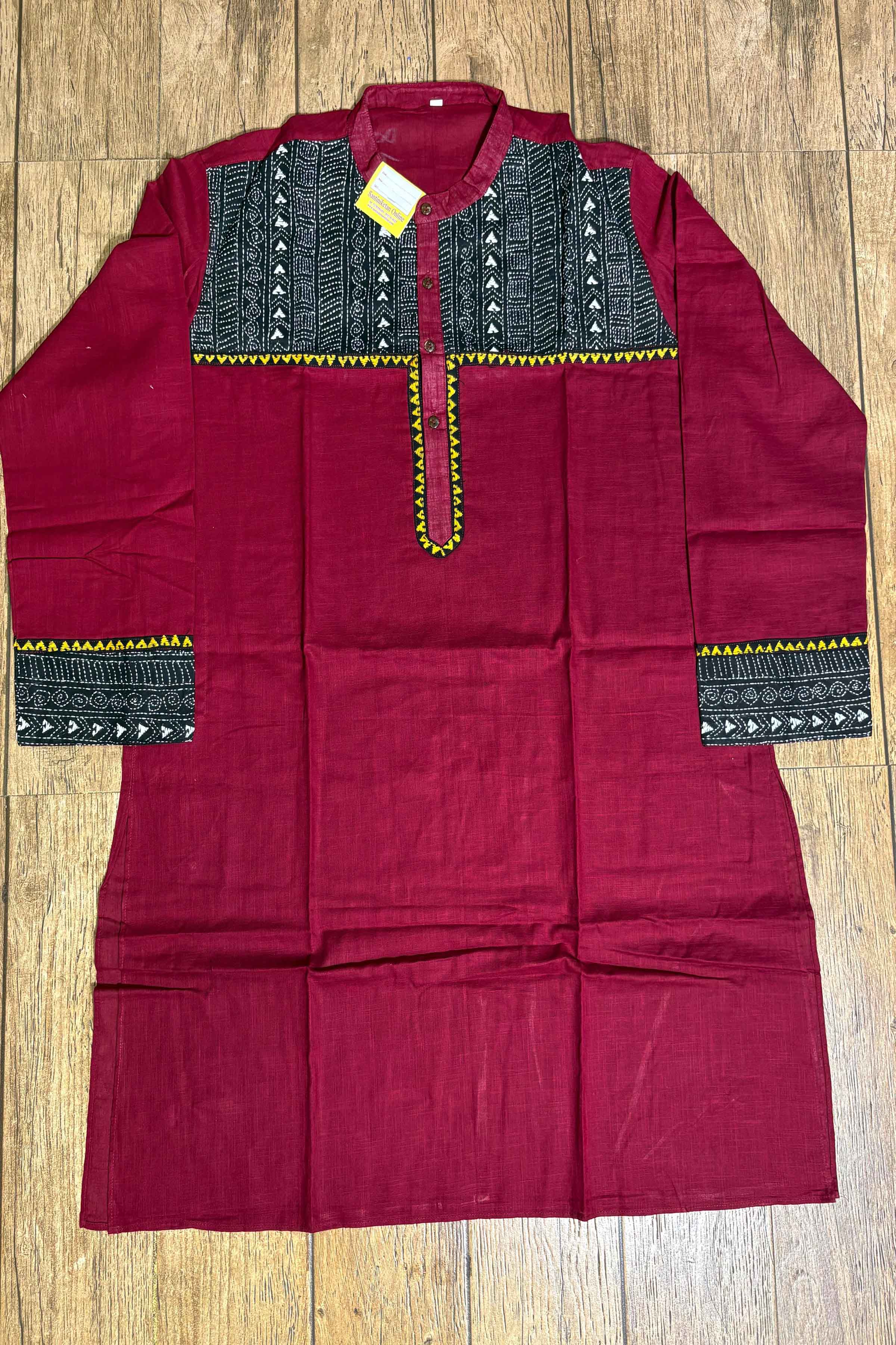 Maroon Color Cotton with Kantha Patch Work Panjabi