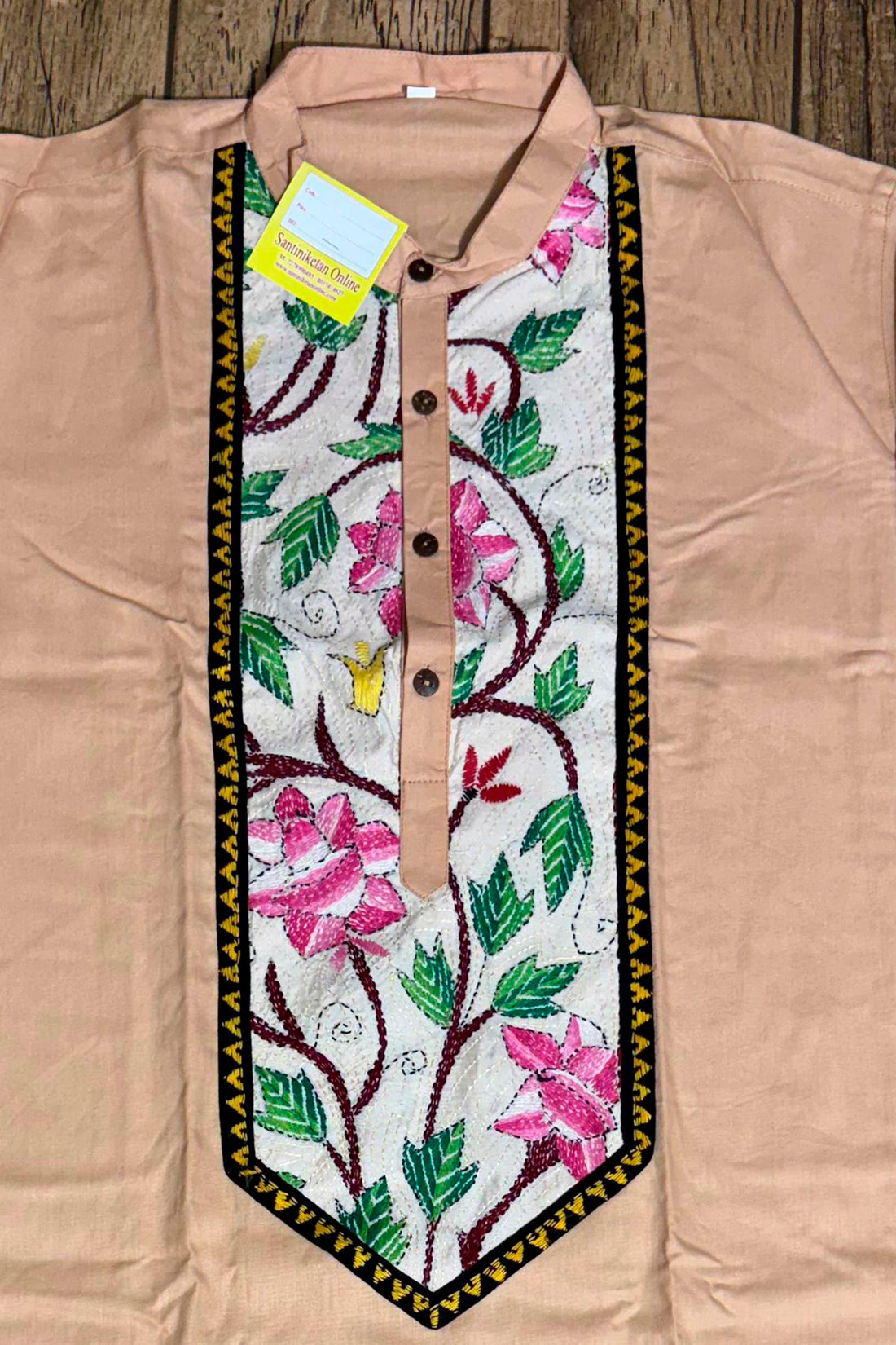 Beige Cream Color Cotton with Kantha Patch Work Panjabi