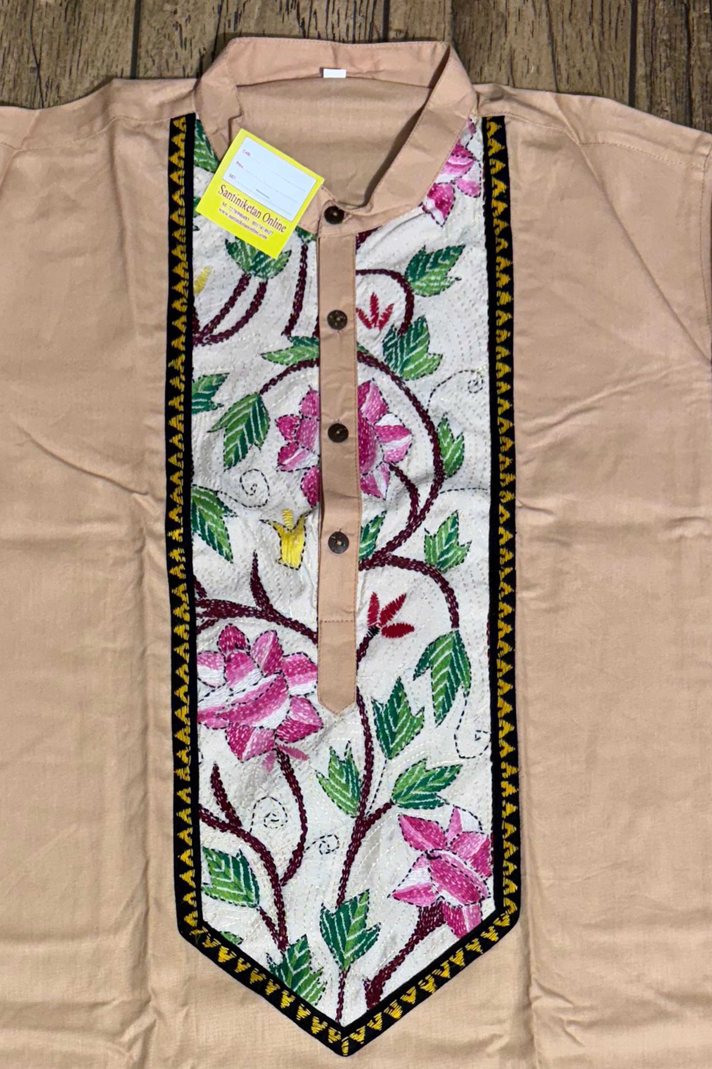 Beige Cream Color Cotton with Kantha Patch Work Panjabi