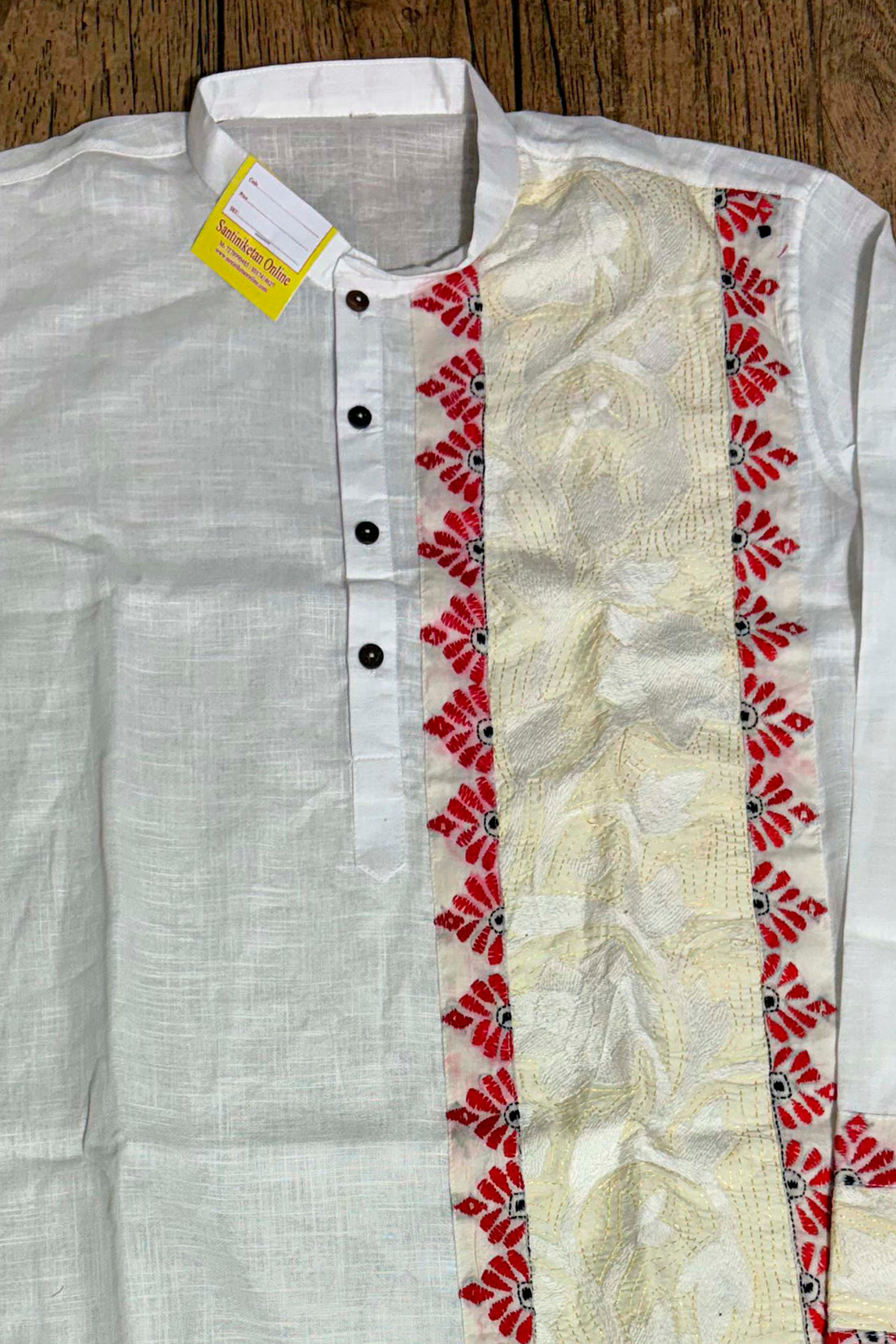 White Color Cotton and Kantha Patch Work Panjabi