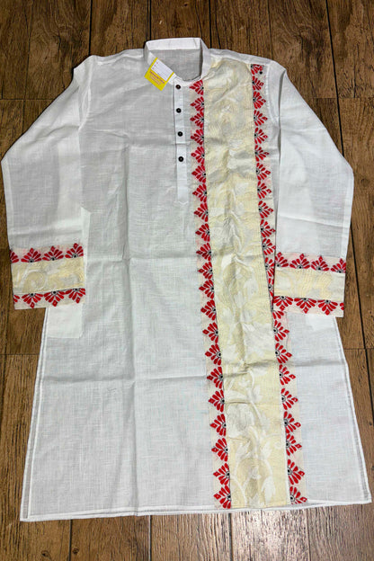 White Color Cotton and Kantha Patch Work Panjabi