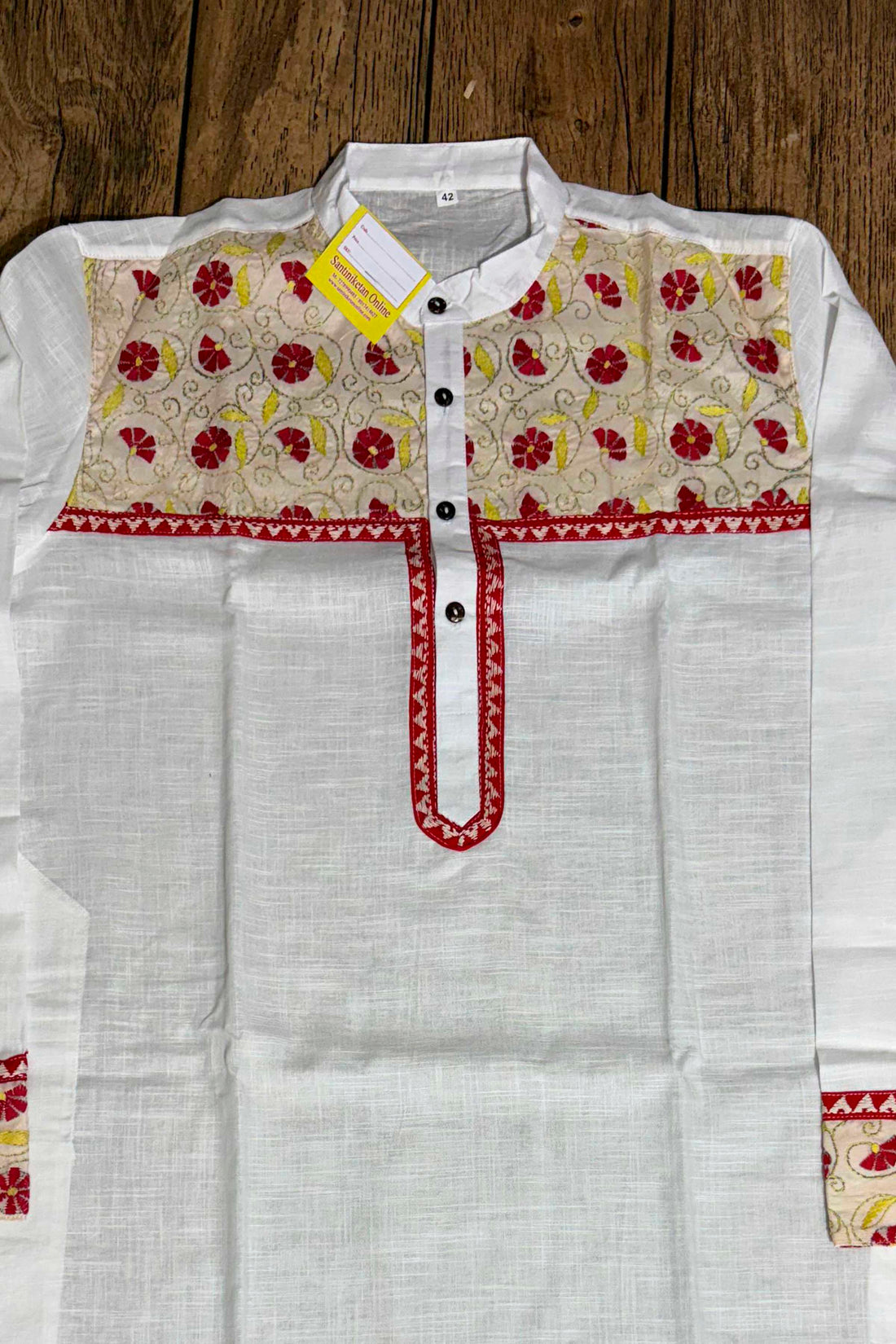 White Color Cotton and Kantha Patch Work Panjabi