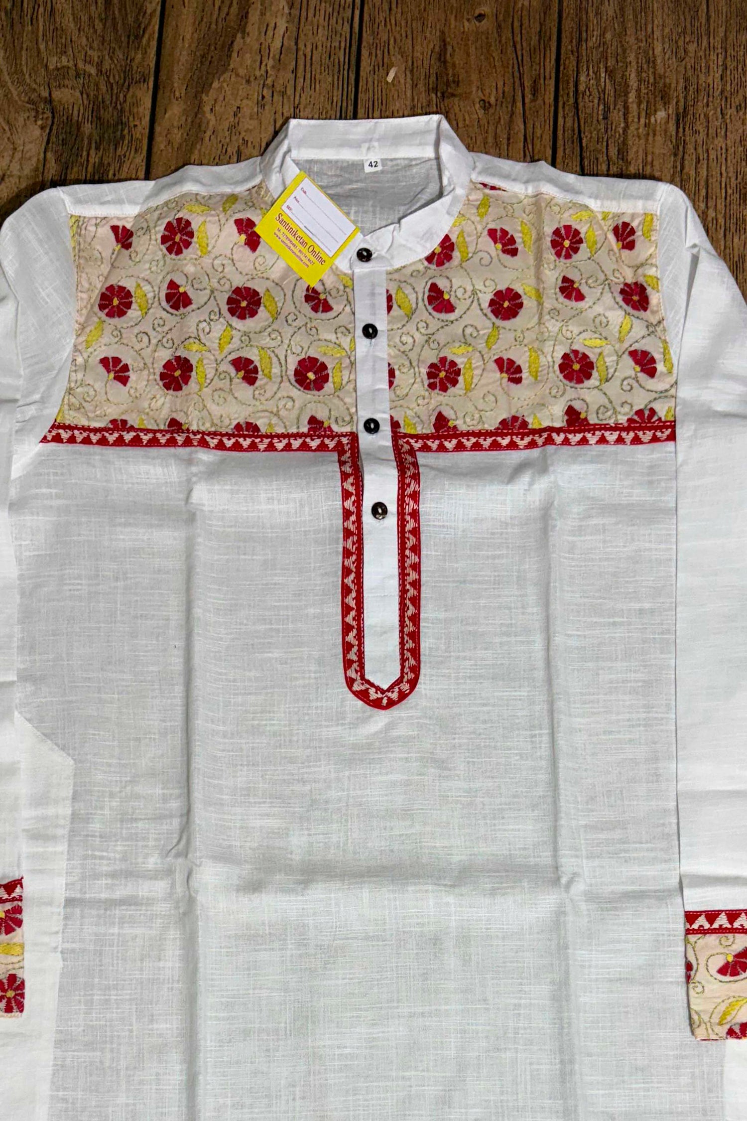 White Color Cotton and Kantha Patch Work Panjabi