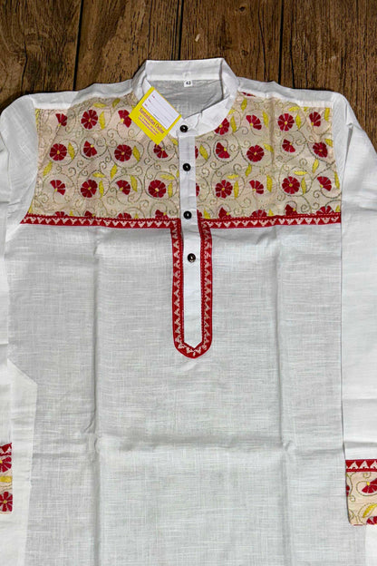White Color Cotton and Kantha Patch Work Panjabi