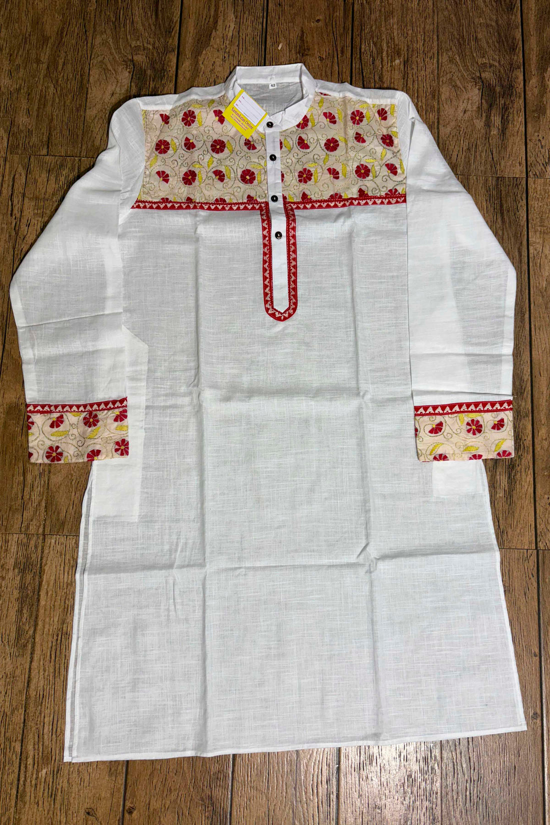 White Color Cotton and Kantha Patch Work Panjabi
