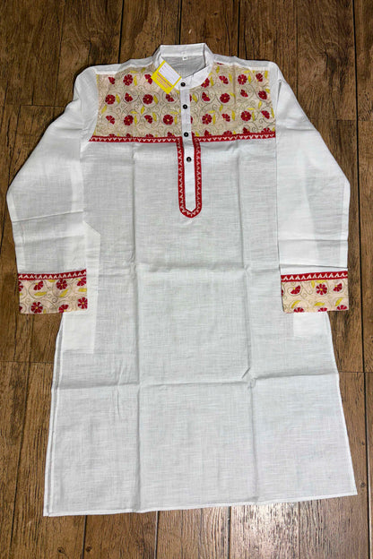 White Color Cotton and Kantha Patch Work Panjabi