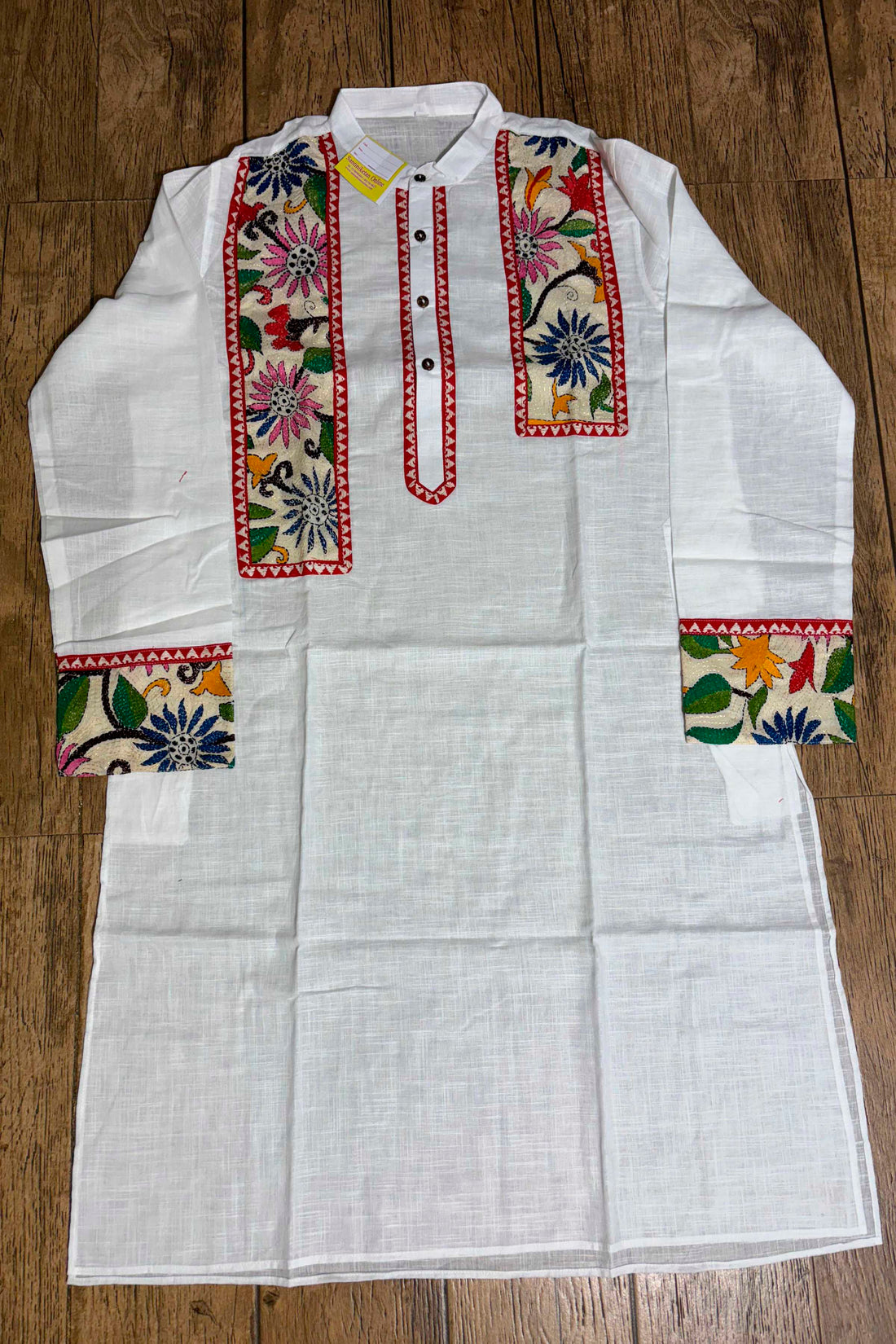White Color Cotton and Multicolor Kantha Patch Work Panjabi