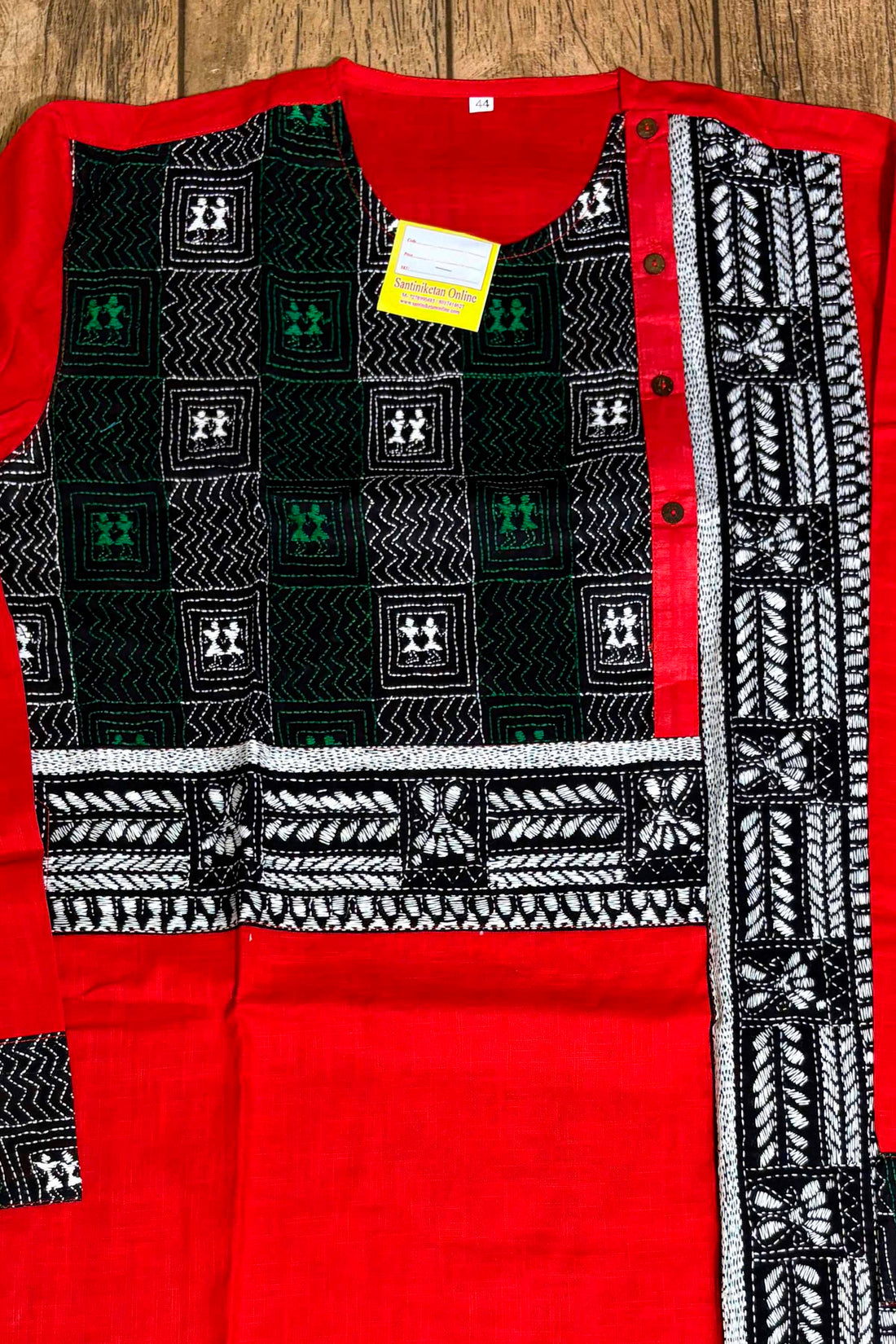 Red Color Cotton and Black color Kantha Patch Work Panjabi