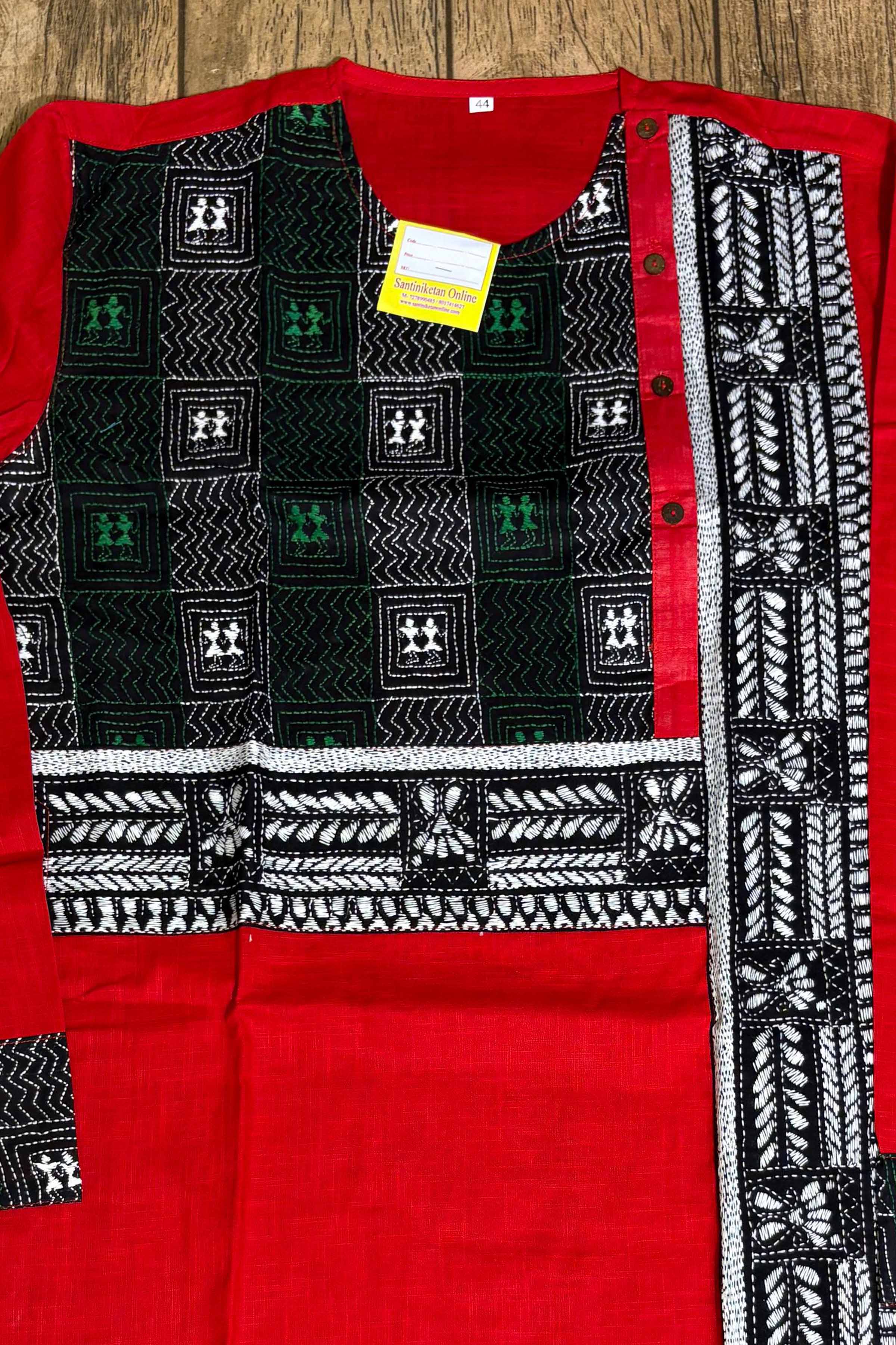 Red Color Cotton and Black color Kantha Patch Work Panjabi