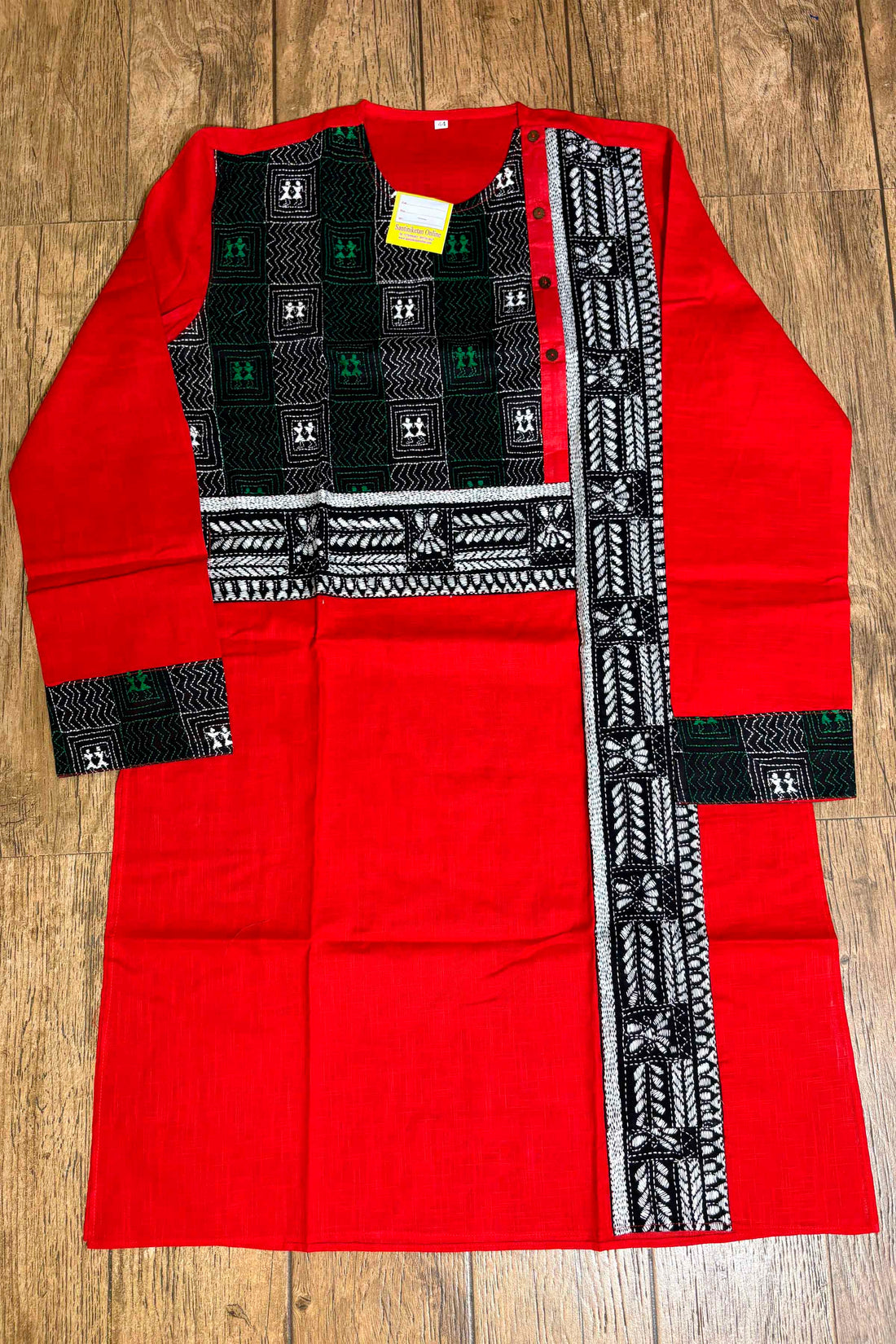 Red Color Cotton and Black color Kantha Patch Work Panjabi