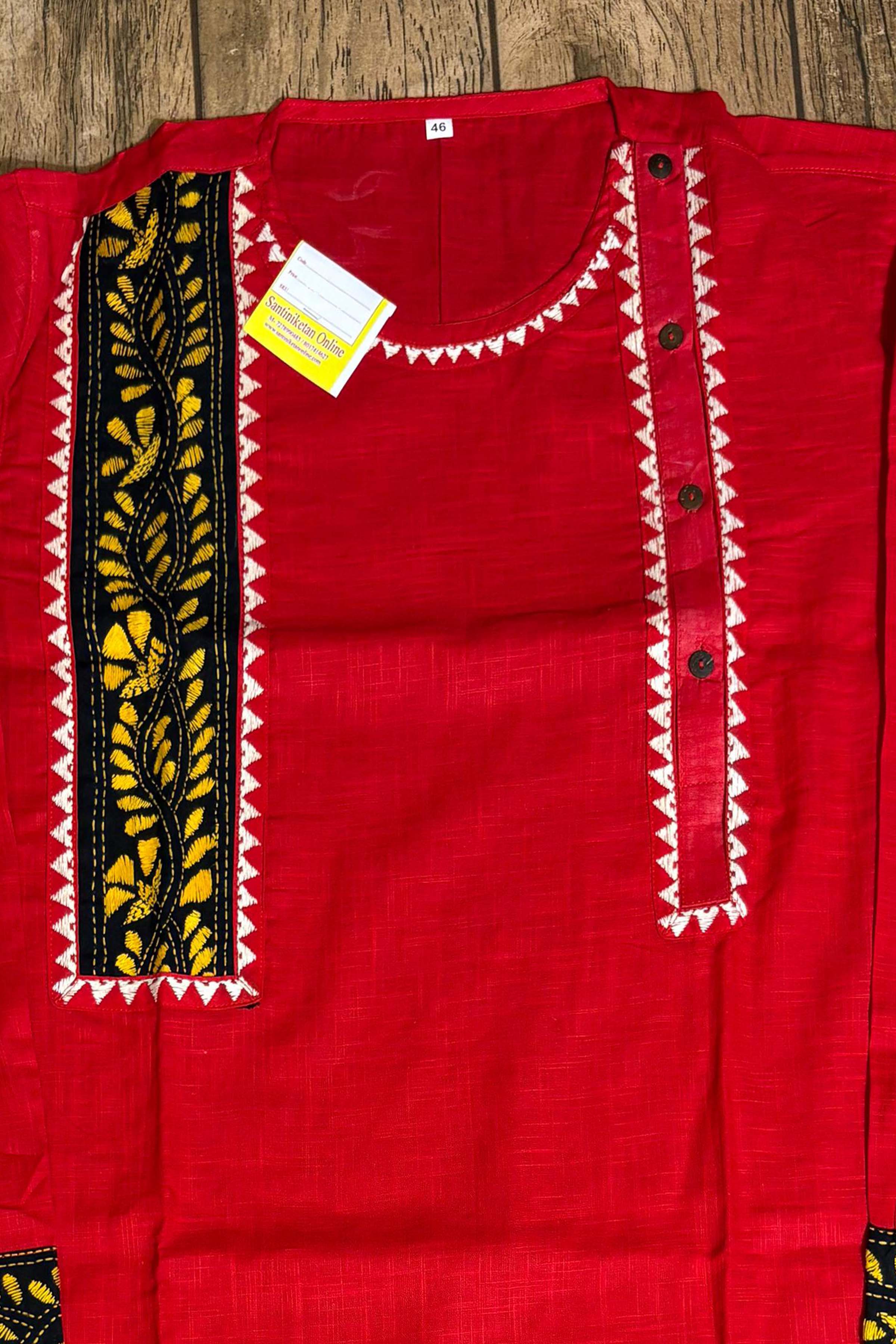 Red Color Cotton and Black color Kantha Patch Work Panjabi