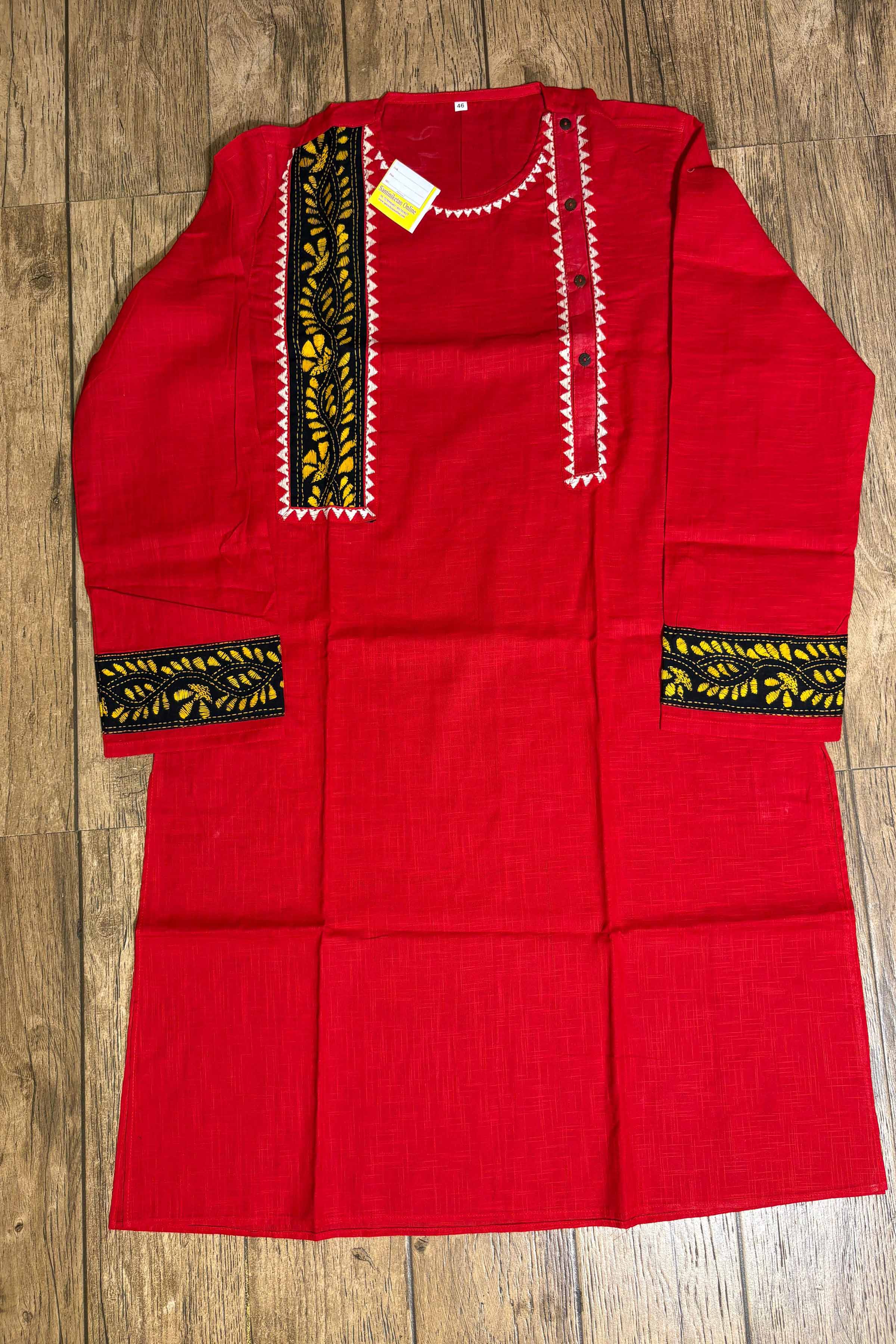 Red Color Cotton and Black color Kantha Patch Work Panjabi