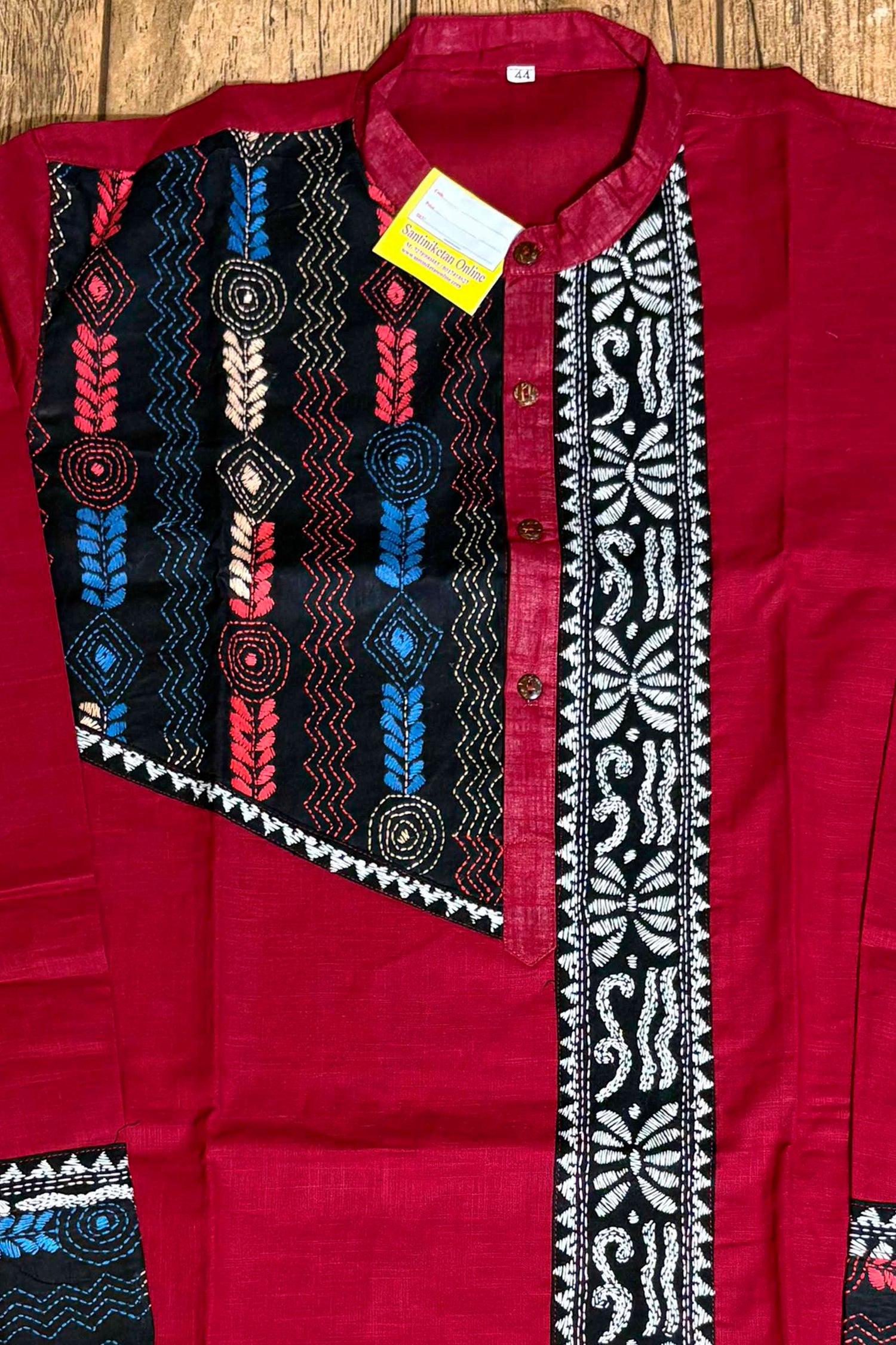 Maroon Color Cotton and Multicolor Kantha Patch Work Panjabi