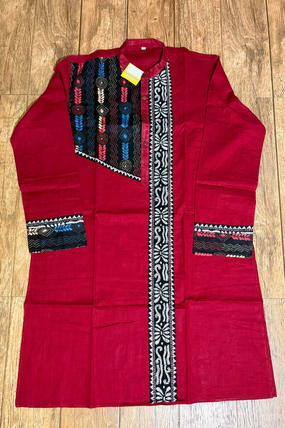 Maroon Color Cotton and Multicolor Kantha Patch Work Panjabi