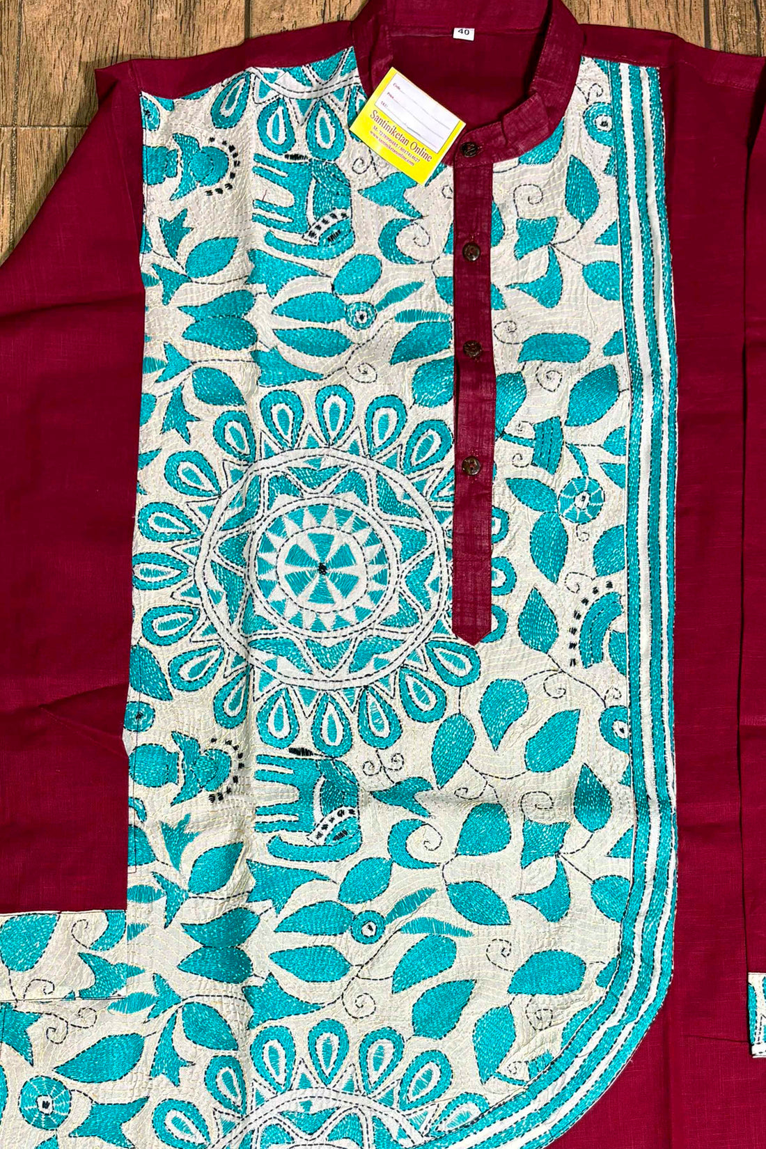 Maroon Color Cotton and Kantha Patch Work Panjabi