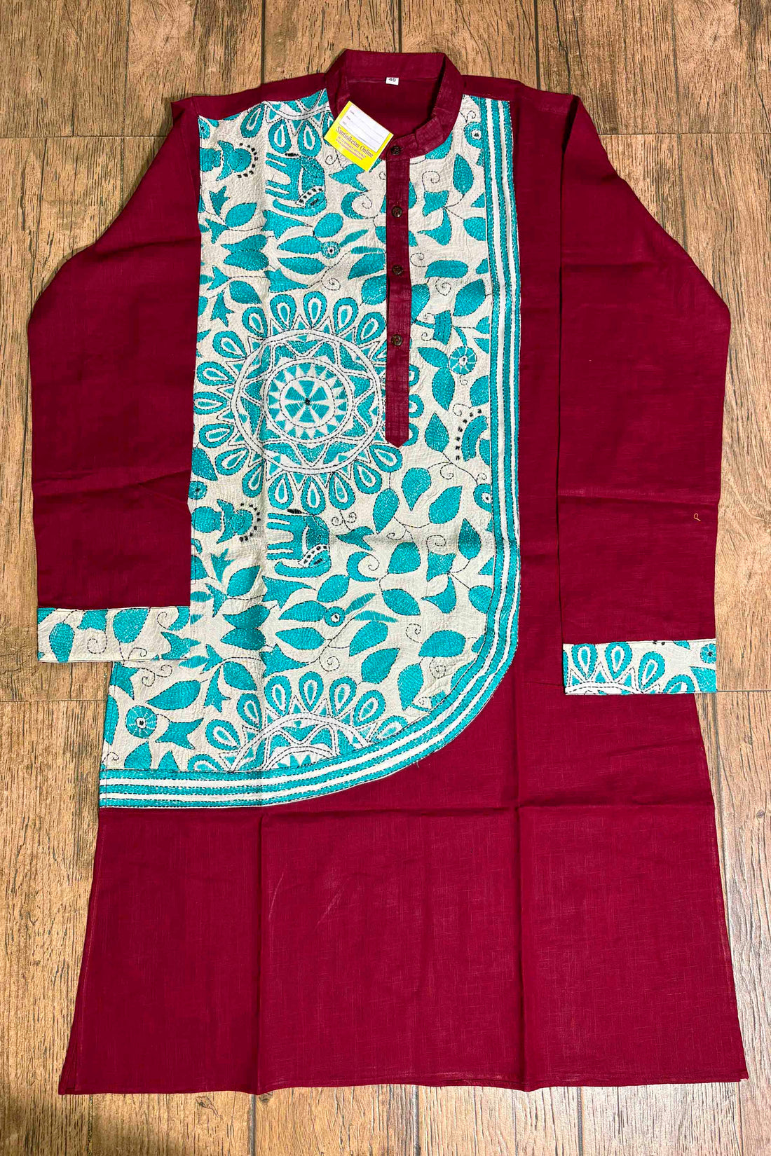 Maroon Color Cotton and Kantha Patch Work Panjabi