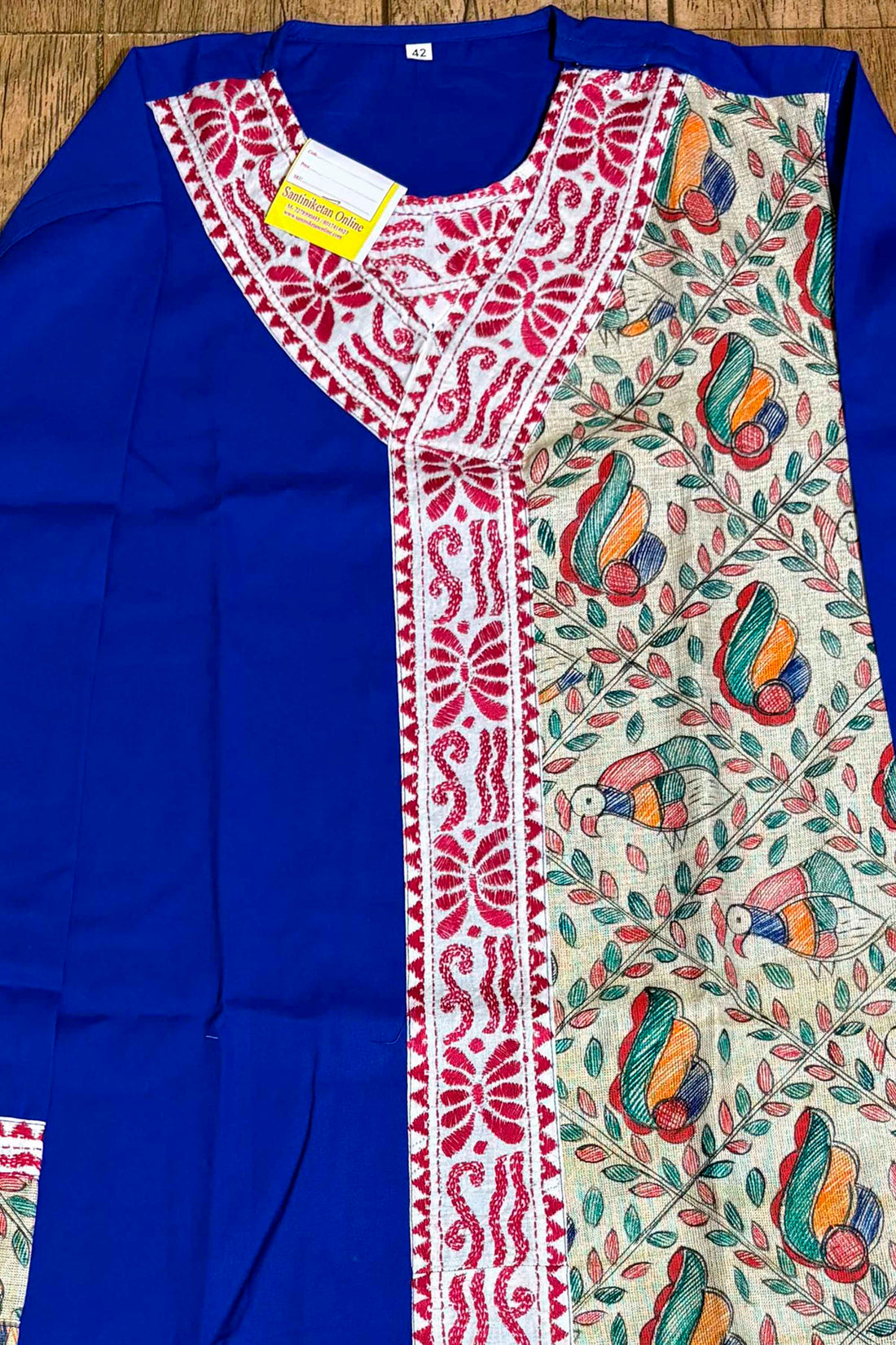 Blue Color Cotton and Multicolor Madhubani and Kantha Patch Work Panjabi