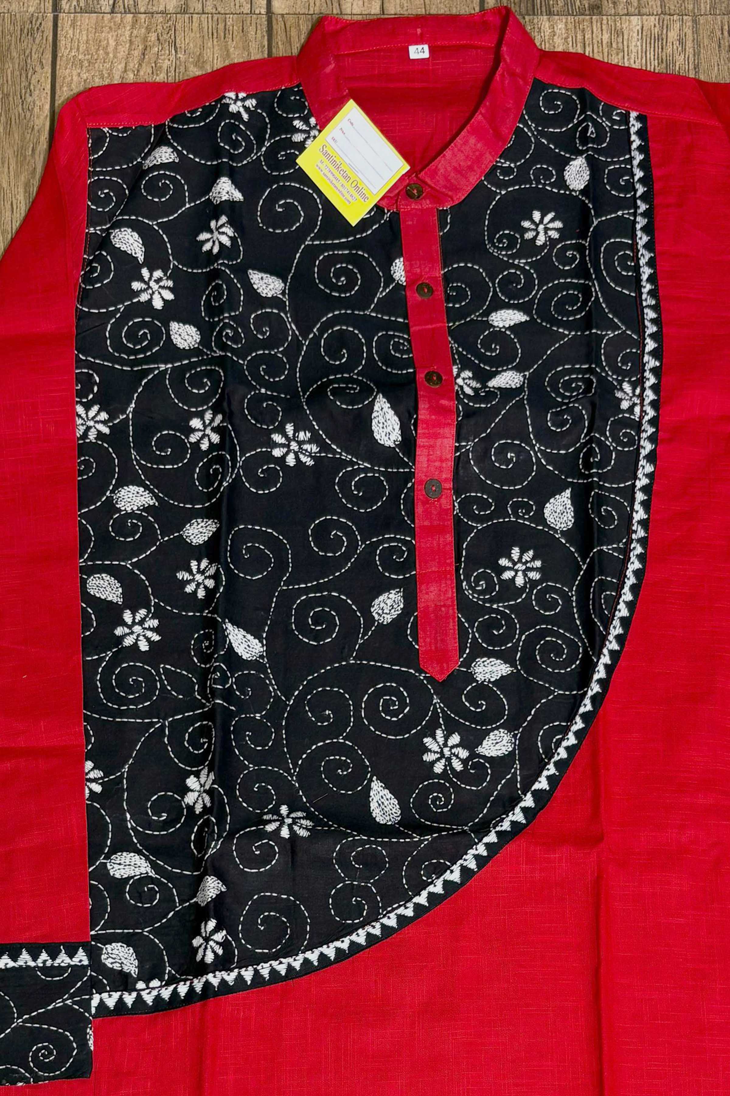 Red Color Cotton and Black color Kantha Patch Work Panjabi