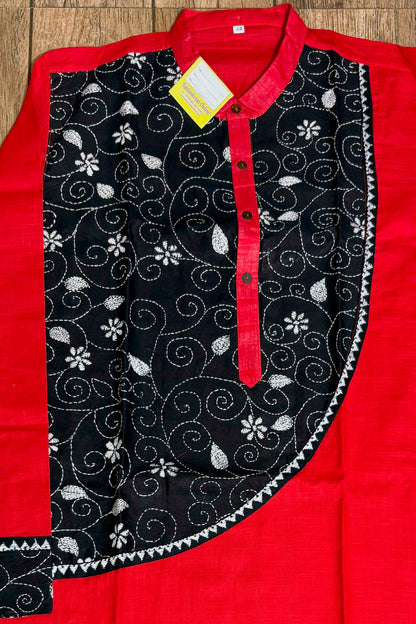 Red Color Cotton and Black color Kantha Patch Work Panjabi