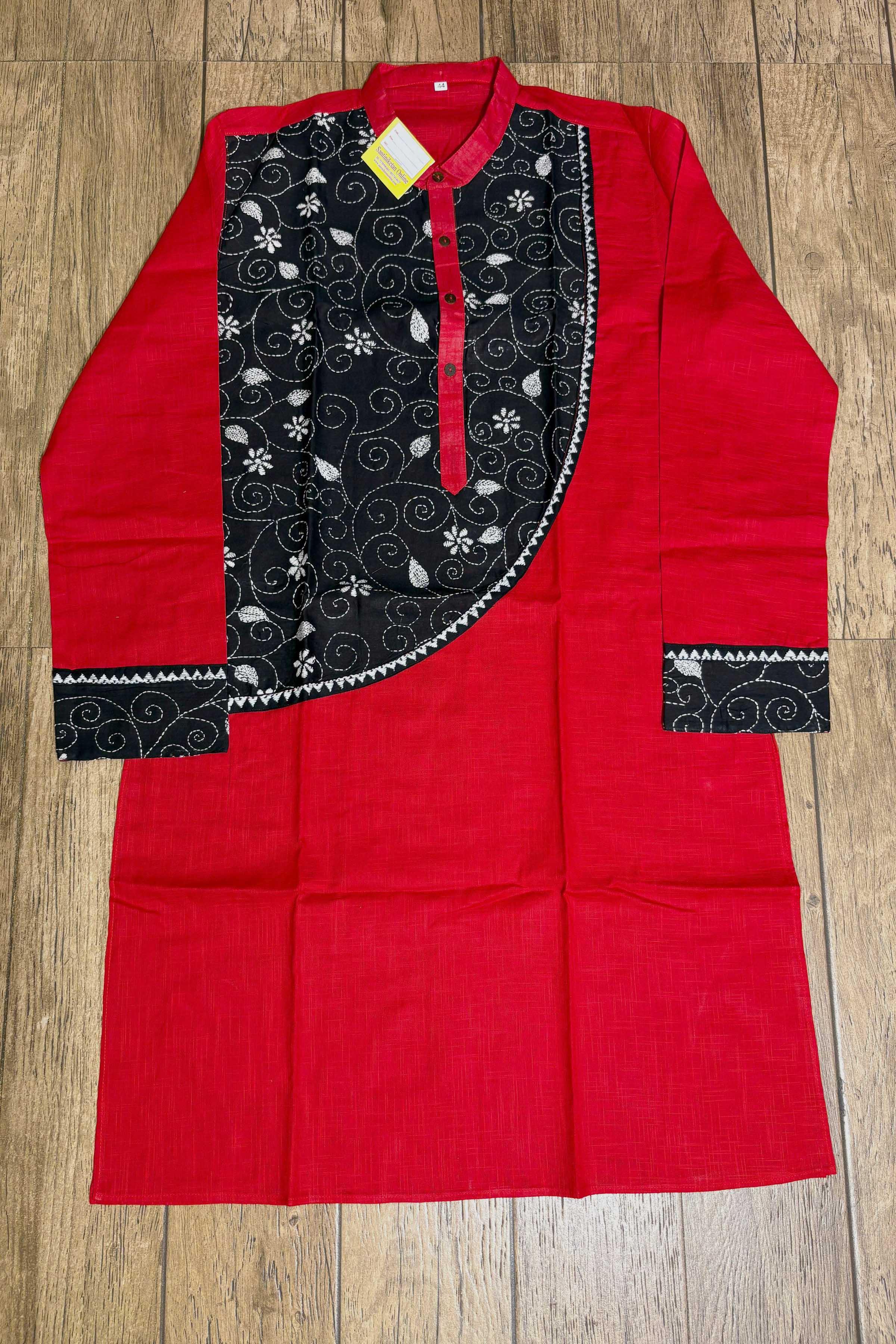 Red Color Cotton and Black color Kantha Patch Work Panjabi