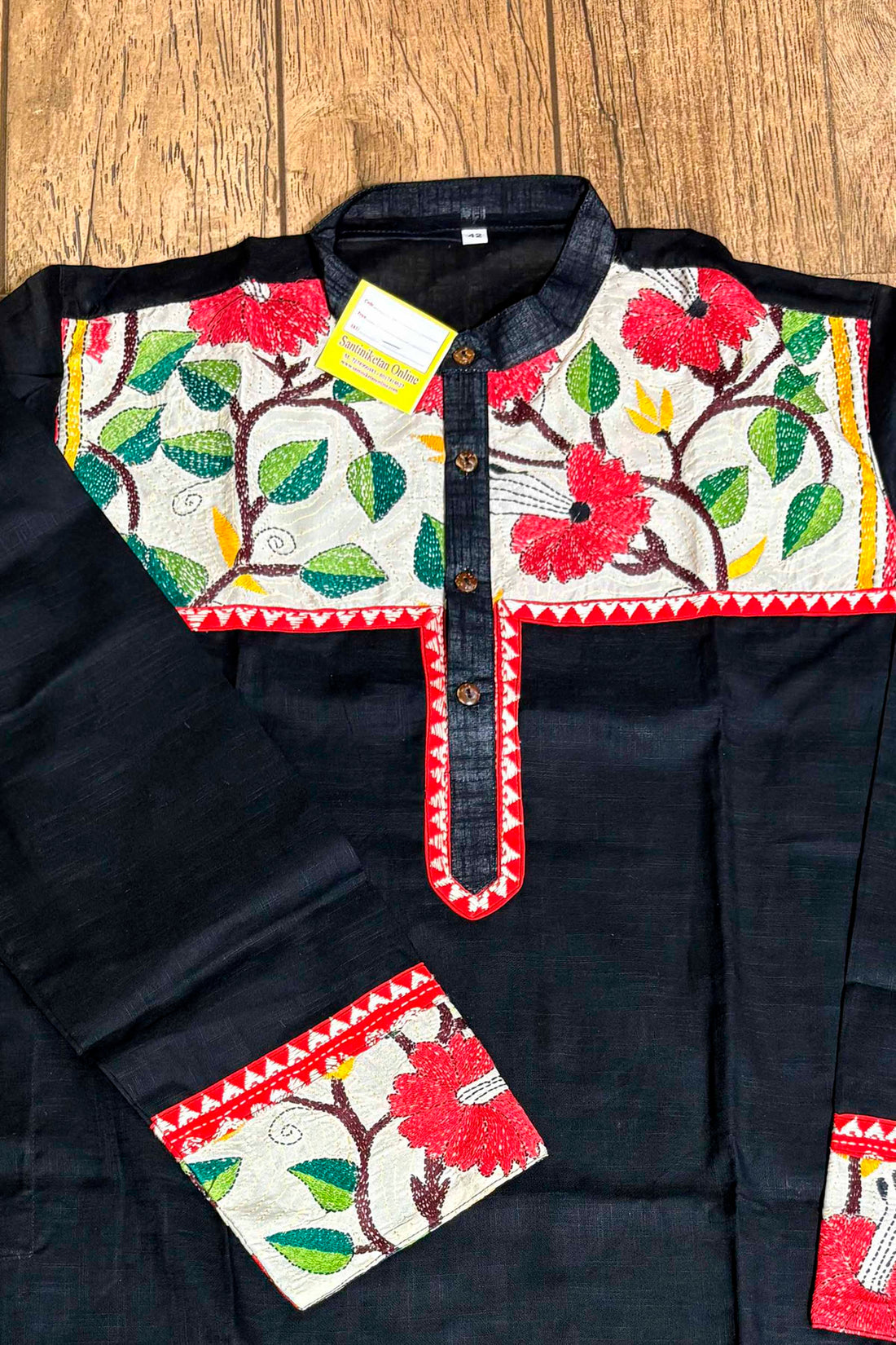 Black Color Cotton and Multicolor Kantha Patch Work Panjabi