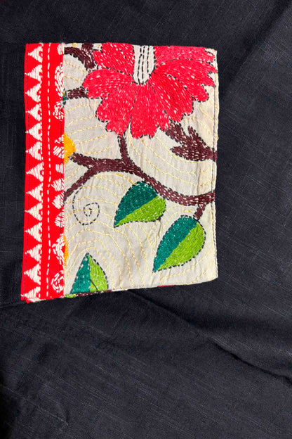 Black Color Cotton and Multicolor Kantha Patch Work Panjabi
