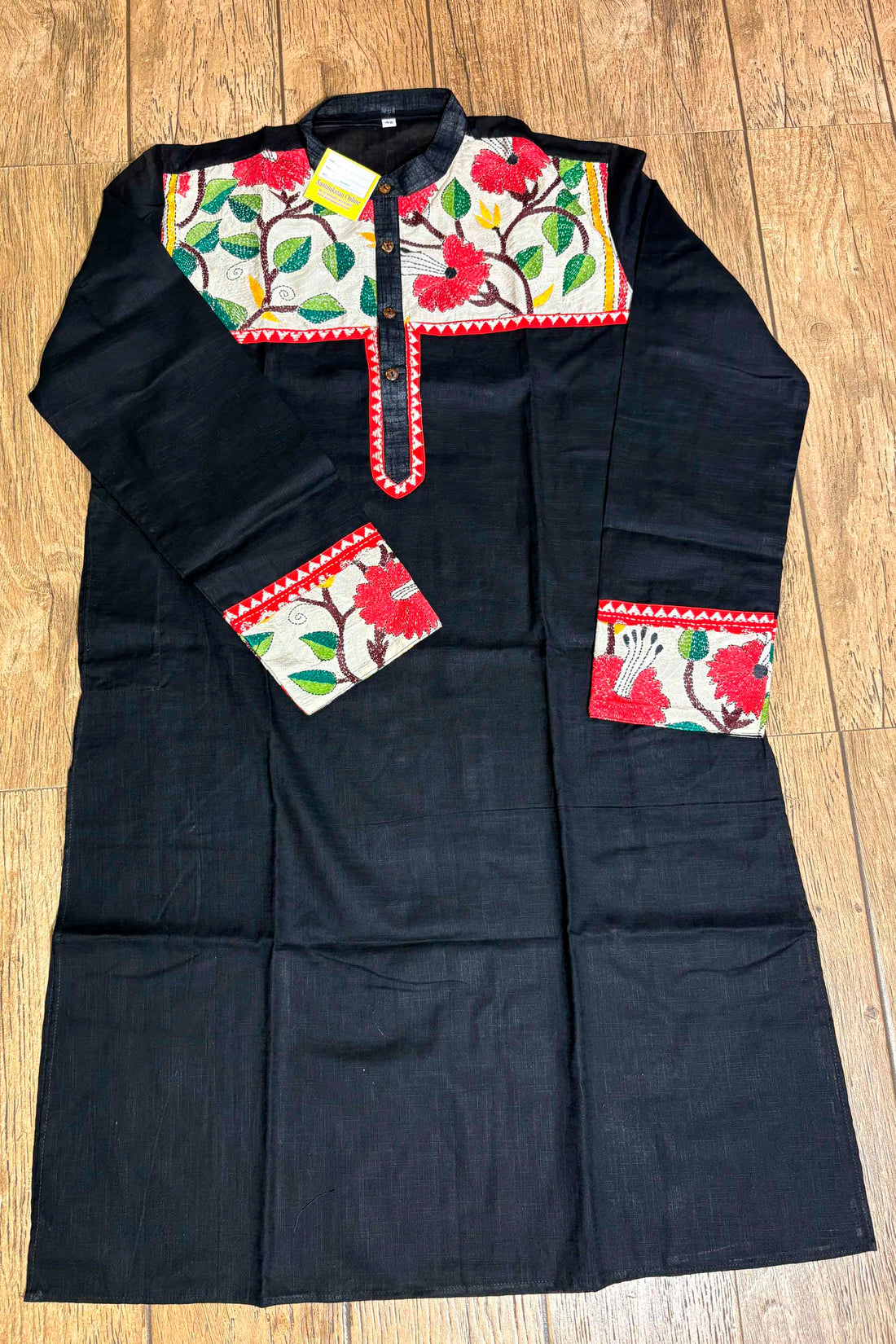 Black Color Cotton and Multicolor Kantha Patch Work Panjabi