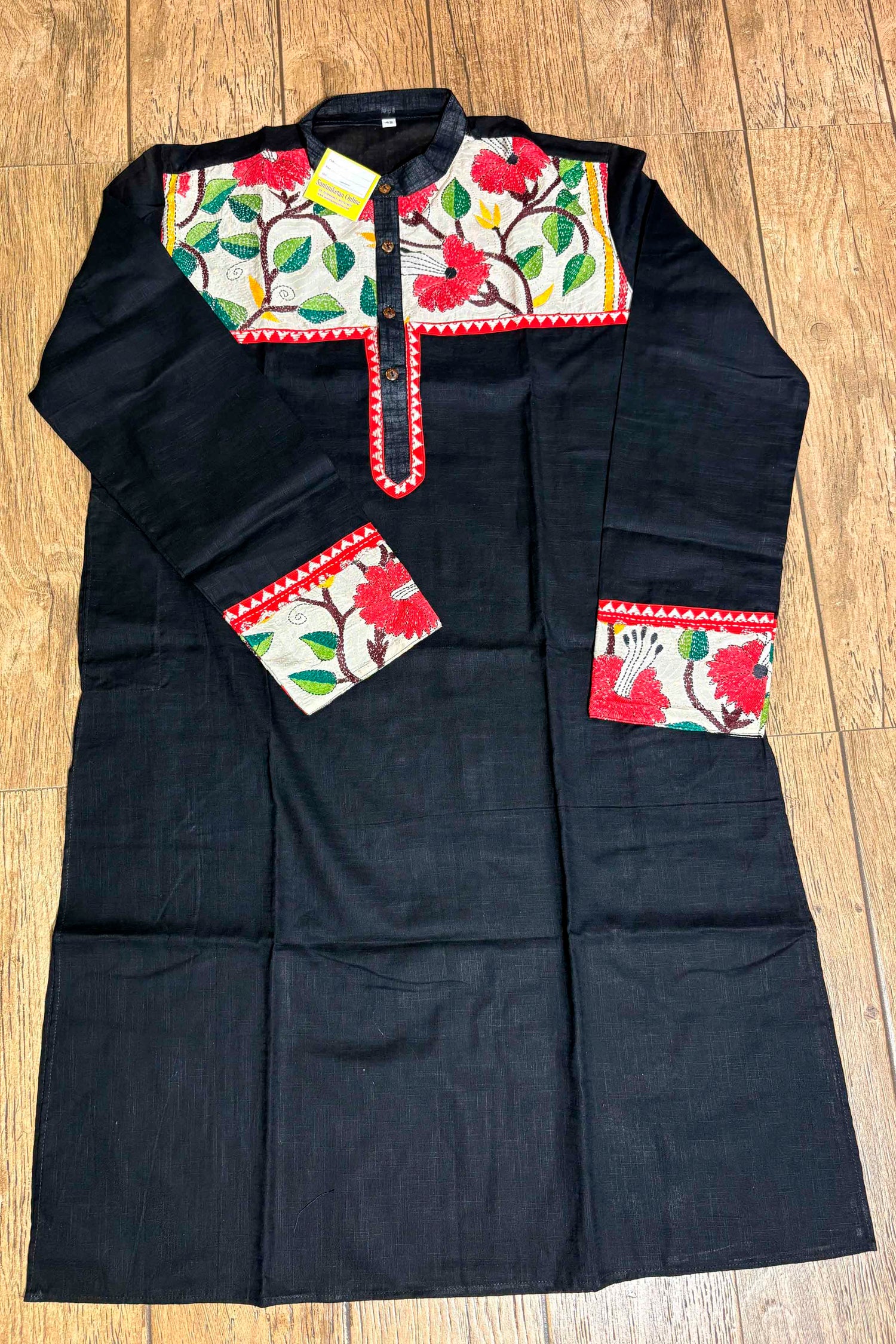 Black Color Cotton and Multicolor Kantha Patch Work Panjabi