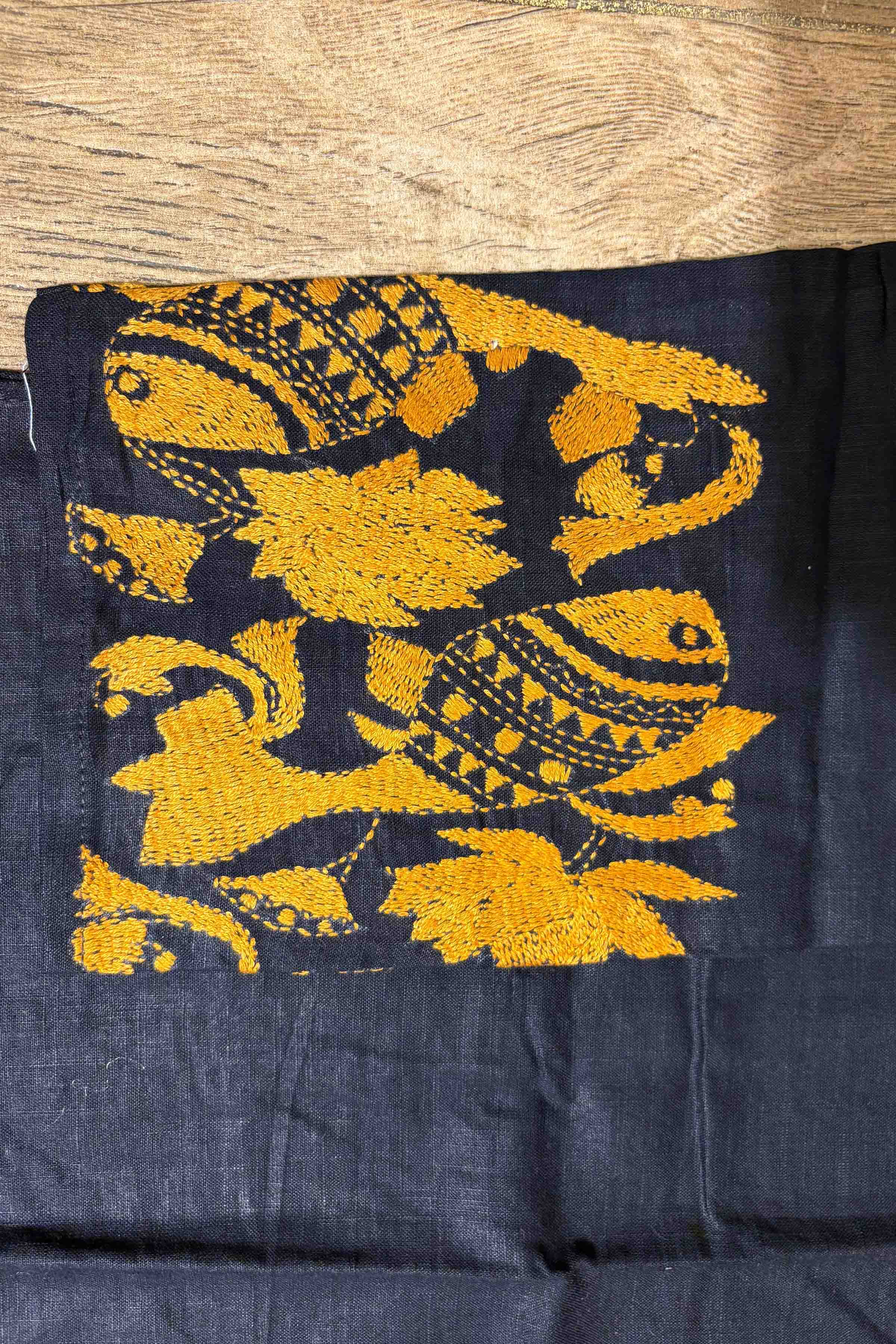 Black Color Cotton and Yellow color Thread Work Kantha Panjabi