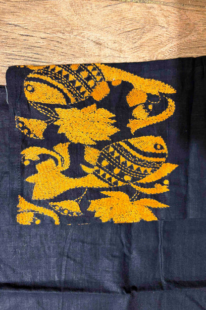 Black Color Cotton and Yellow color Thread Work Kantha Panjabi