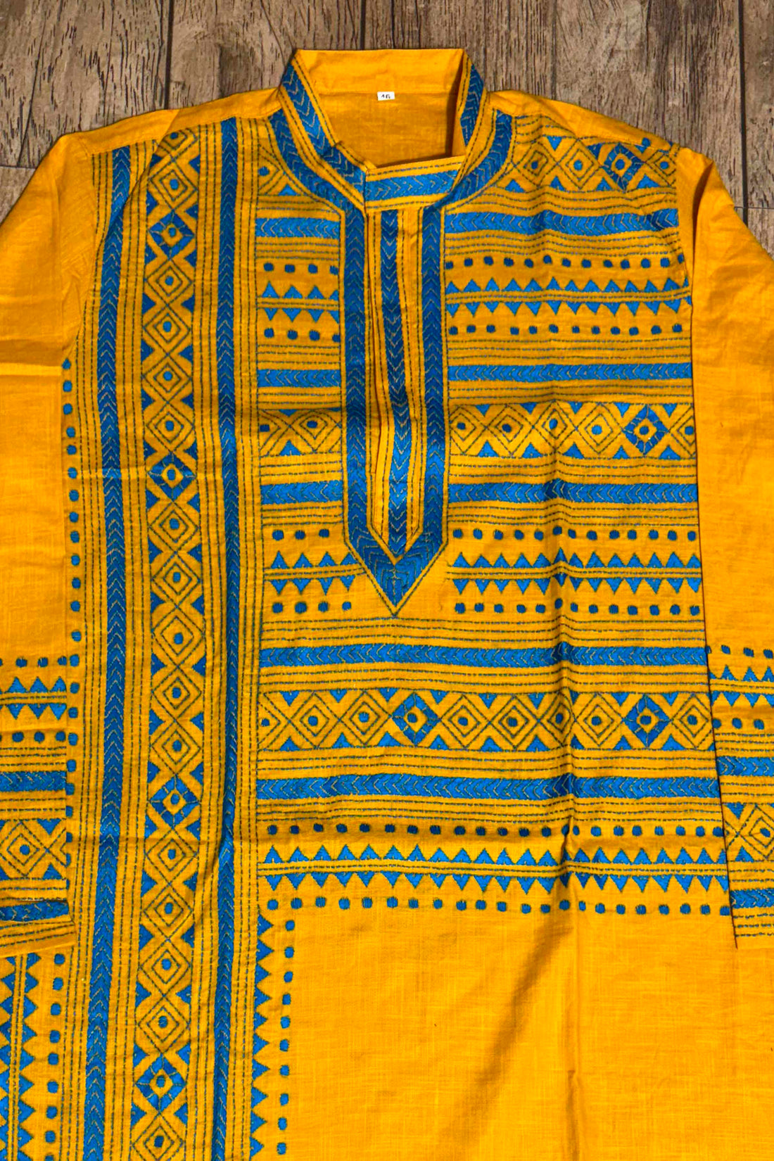 Yellow Color Cotton and Green color Thread Work Kantha Panjabi