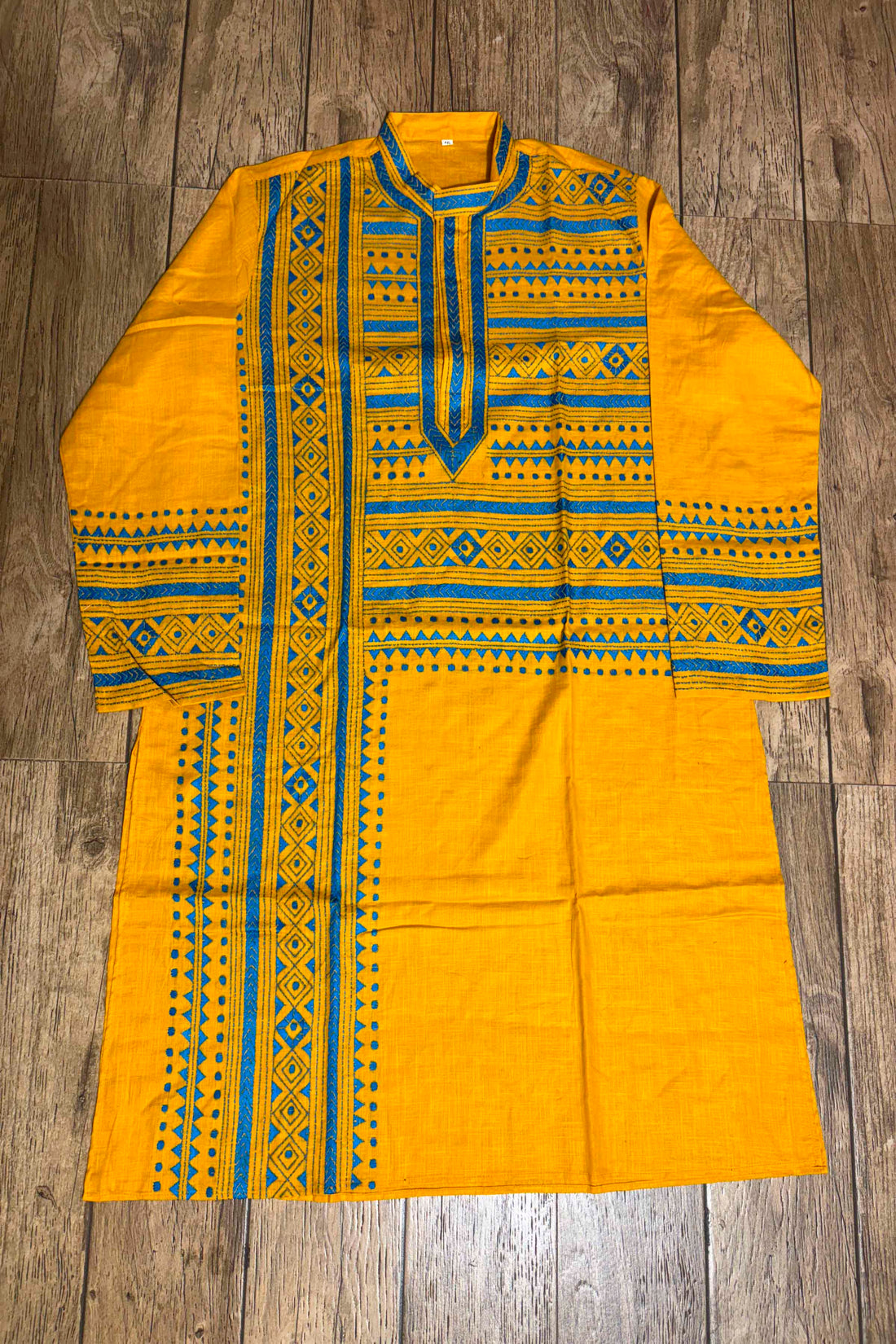 Yellow Color Cotton and Green color Thread Work Kantha Panjabi