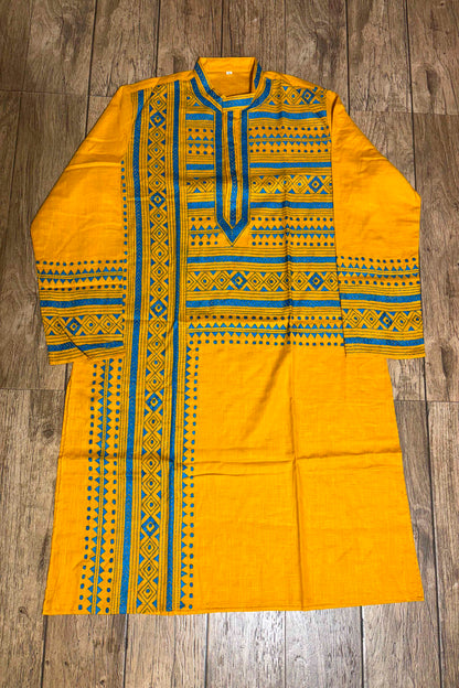 Yellow Color Cotton and Green color Thread Work Kantha Panjabi