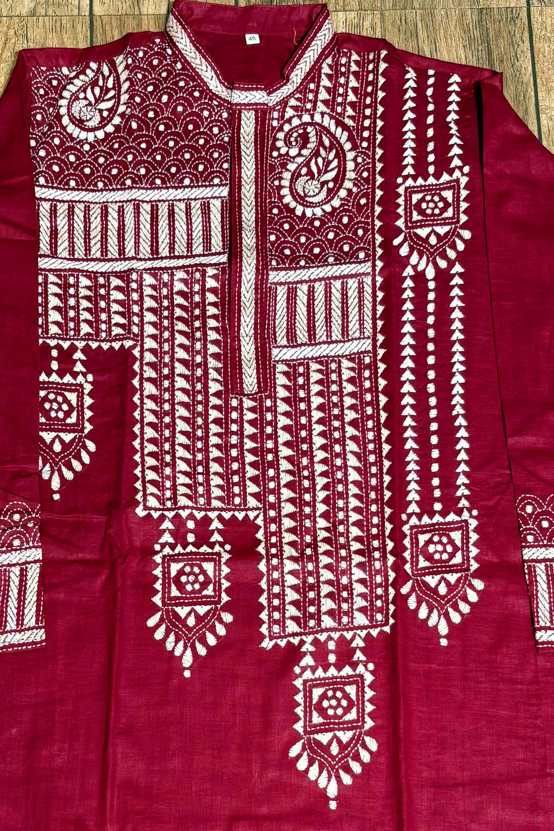 Maroon Color Cotton and White color Thread Work Kantha Panjabi