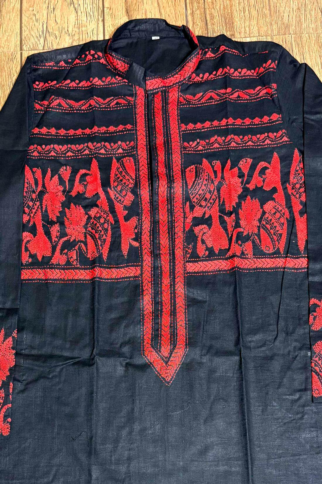 Black Color Cotton and Red Color Thread Work Kantha Panjabi