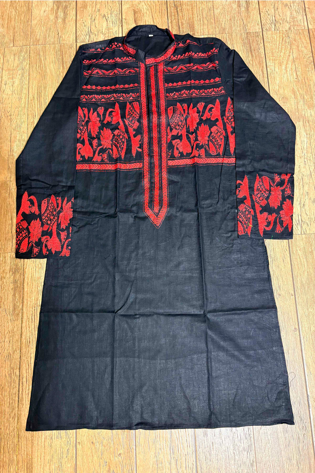 Black Color Cotton and Red Color Thread Work Kantha Panjabi