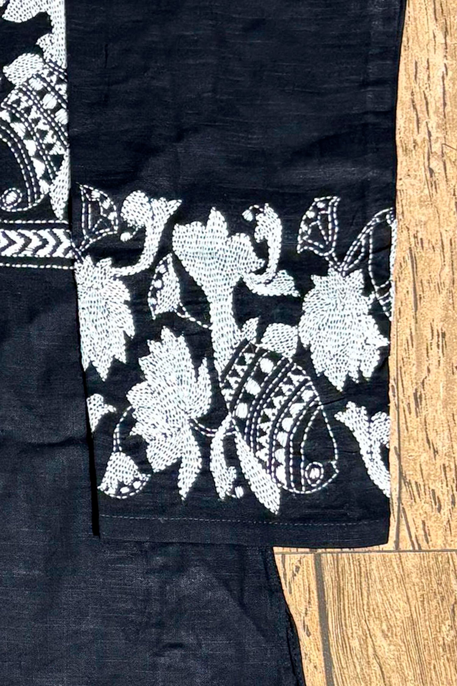 Black Color Cotton and White Color Thread Work Kantha Panjabi