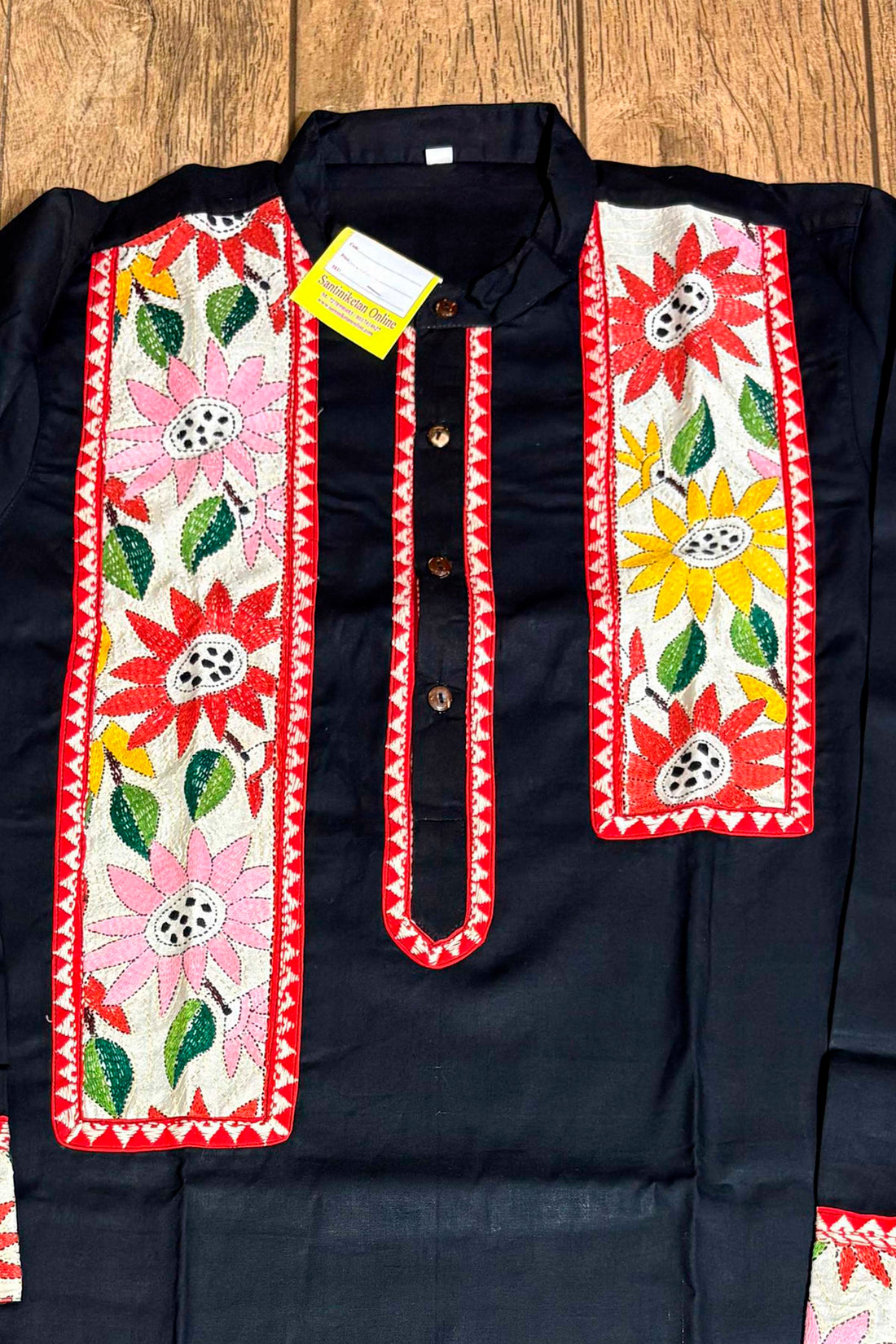 Black Color Cotton and Multicolor Kantha Patch Work Panjabi