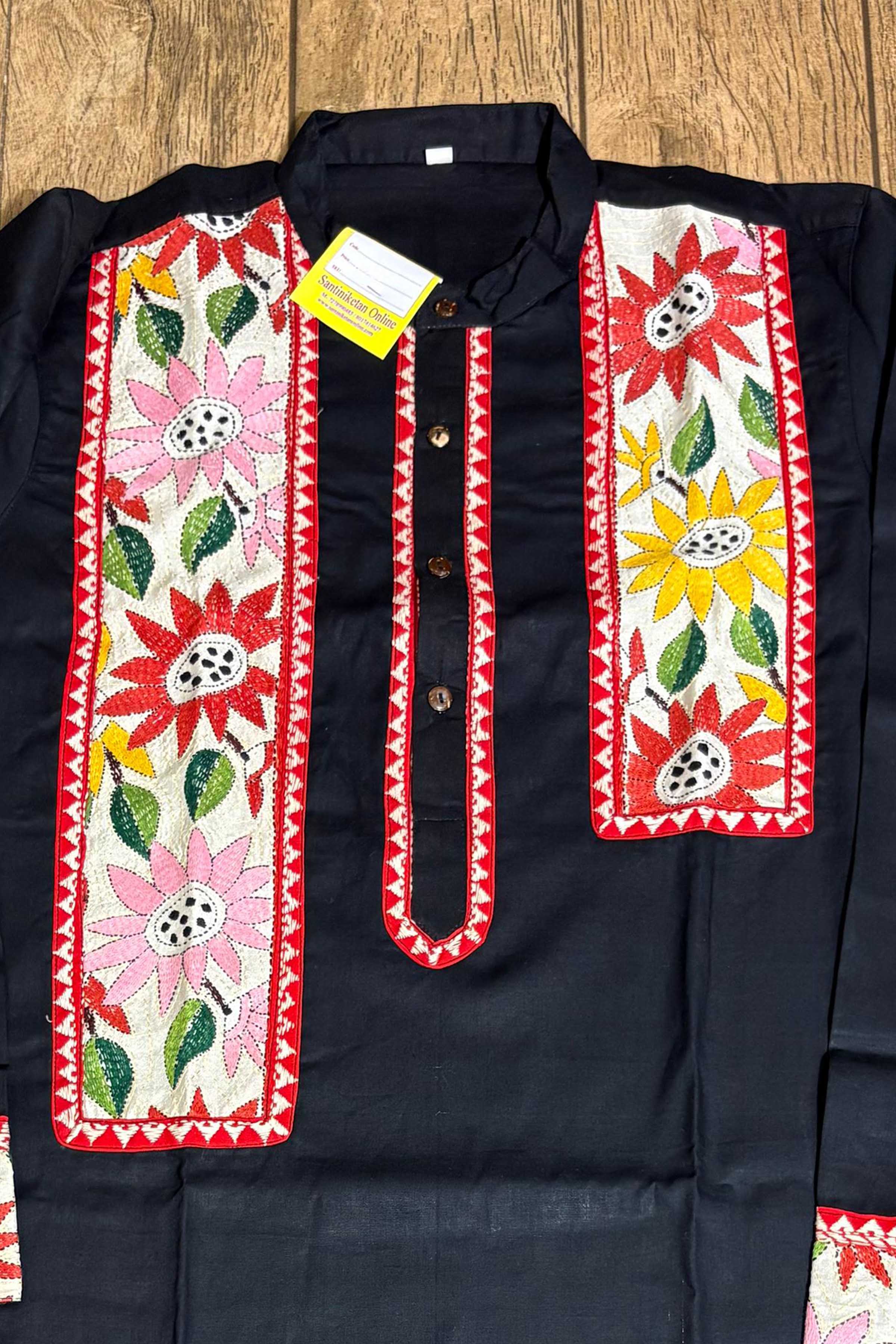 Black Color Cotton and Multicolor Kantha Patch Work Panjabi