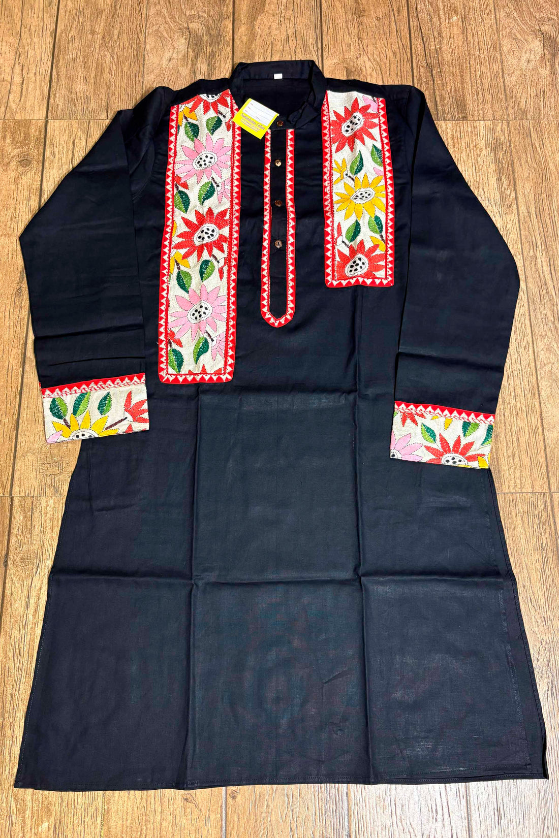 Black Color Cotton and Multicolor Kantha Patch Work Panjabi