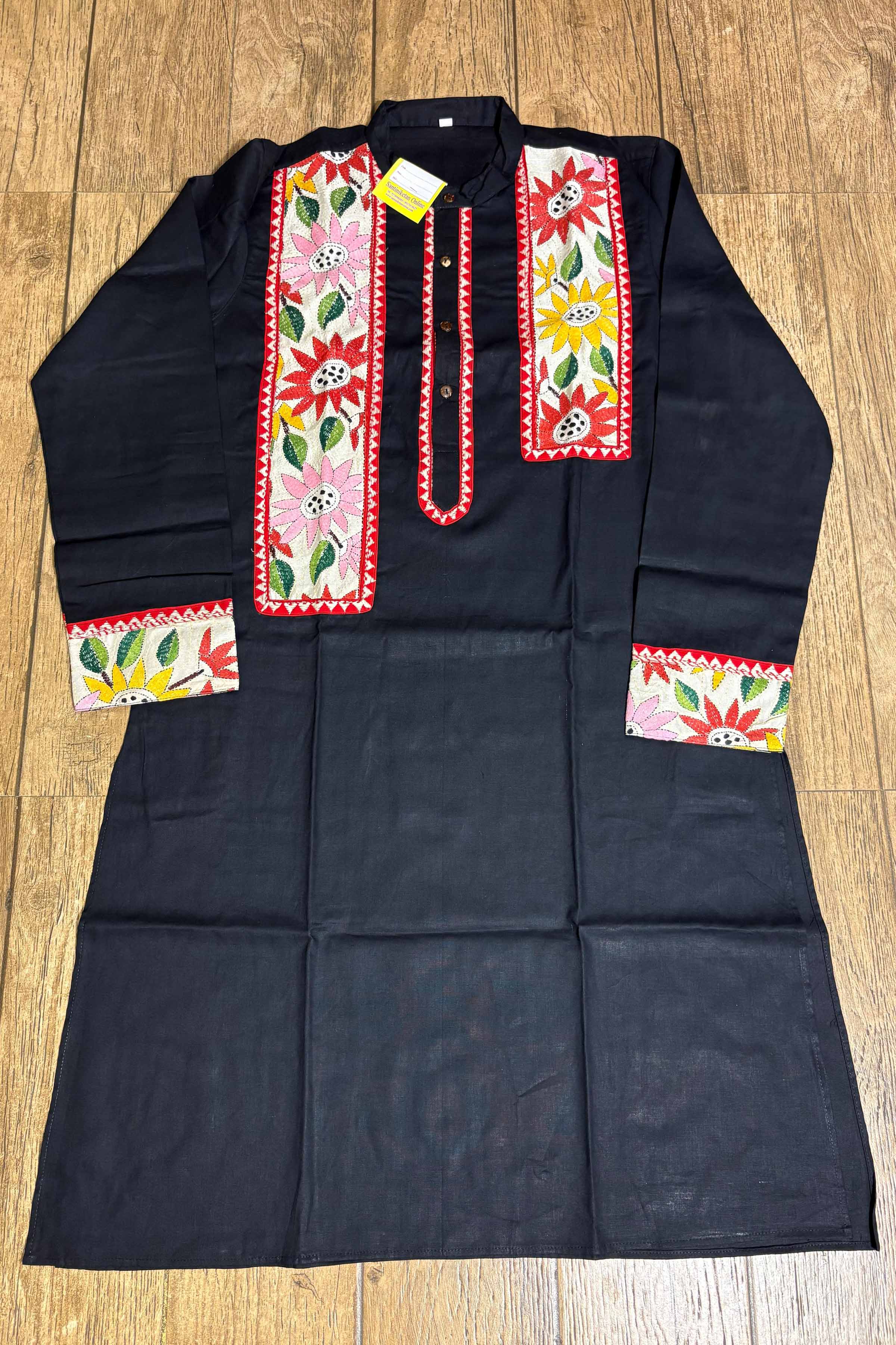 Black Color Cotton and Multicolor Kantha Patch Work Panjabi