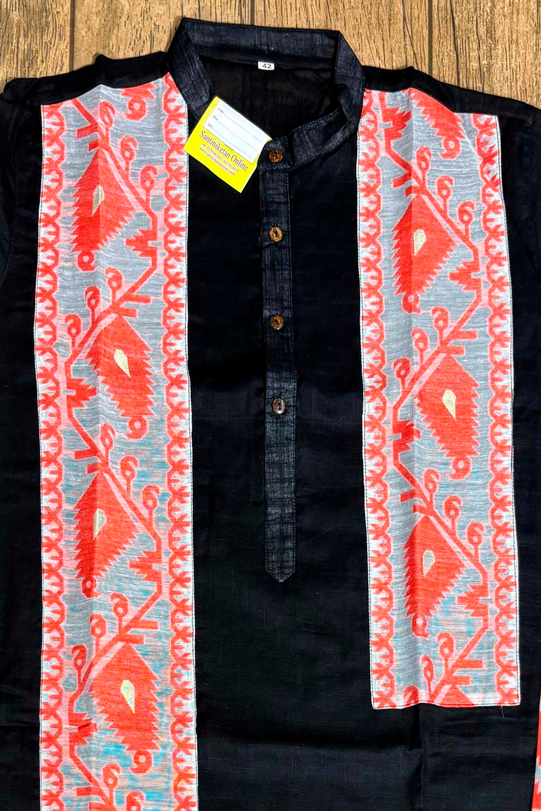 Black Color Cotton and Orange Color Jamdani Patch Work Panjabi