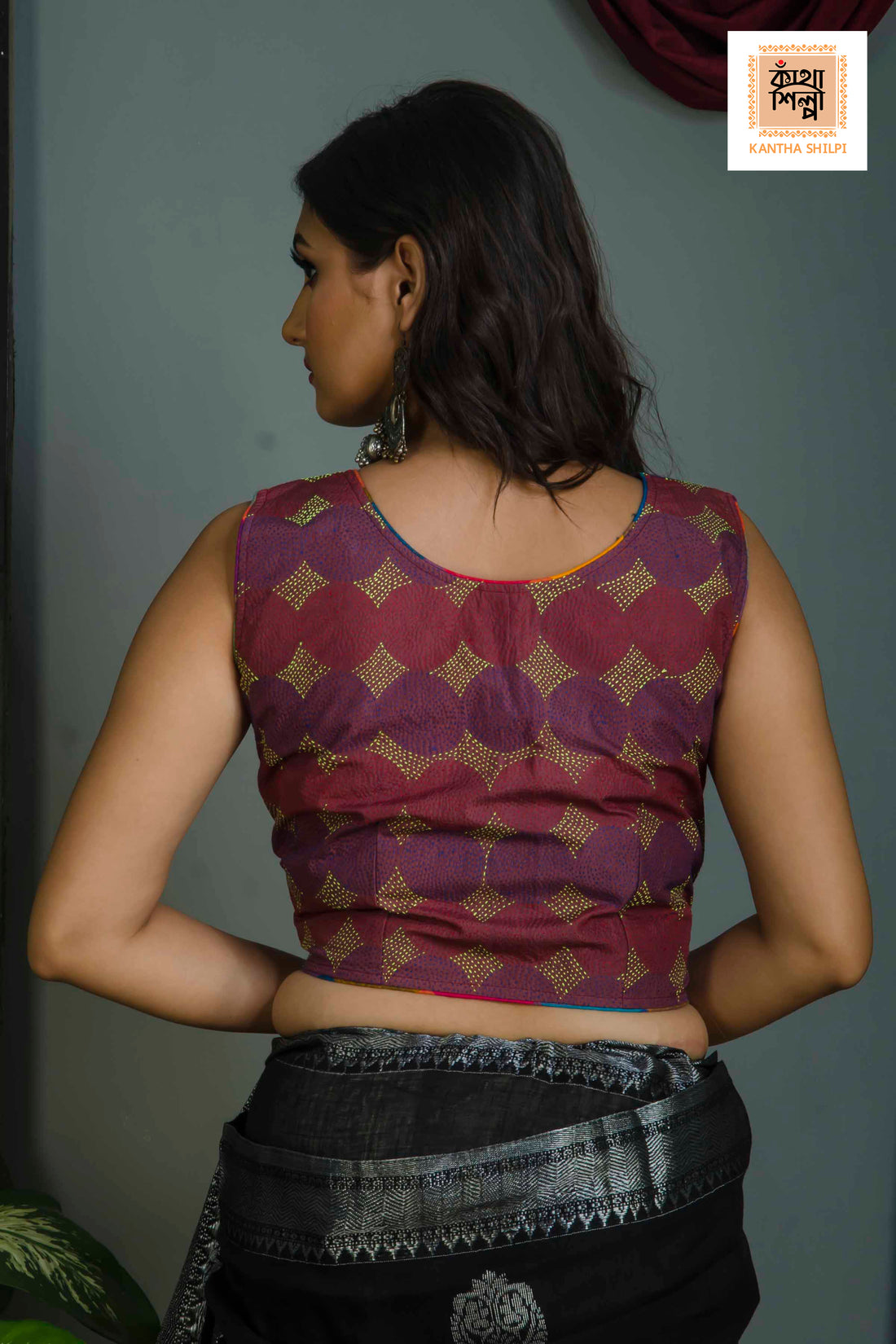 Pure Bangalore Silk Kantha Stitch Sleeveless Blouse