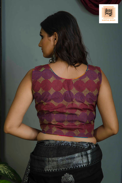 Pure Bangalore Silk Kantha Stitch Sleeveless Blouse