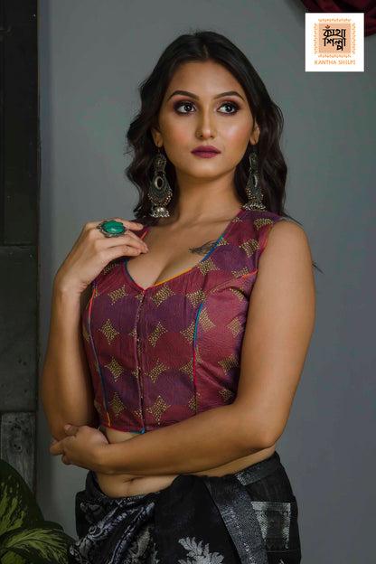 Pure Bangalore Silk Kantha Stitch Sleeveless Blouse