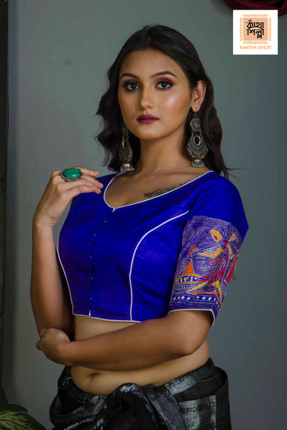 Pure Bangalore Silk Kantha Stitch Glass Sleeves Blouse