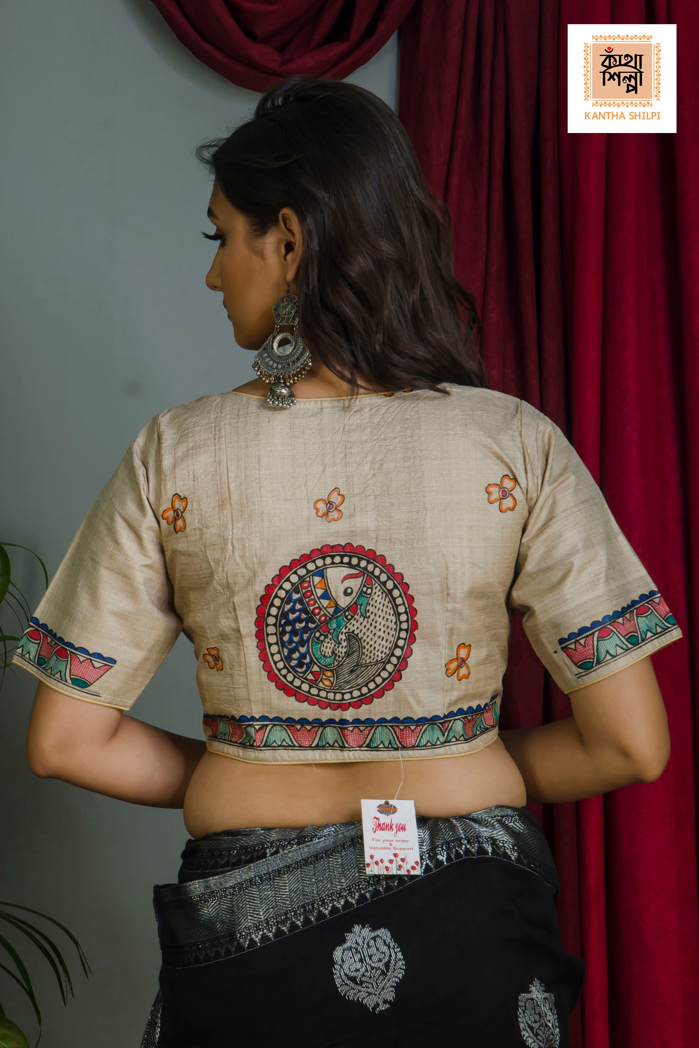Pure Gachi Tussar Original Hand Madhubani Painting Blouse