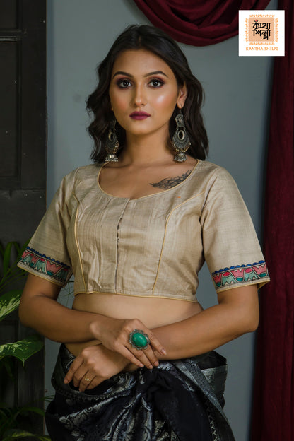 Pure Gachi Tussar Original Hand Madhubani Painting Blouse