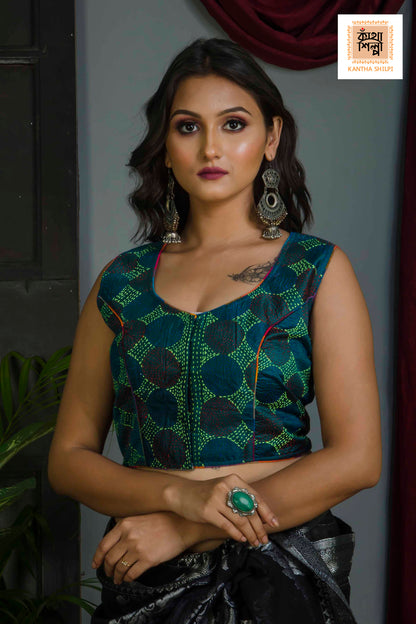 Pure Bangalore Silk Kantha Stitch Sleeveless Blouse